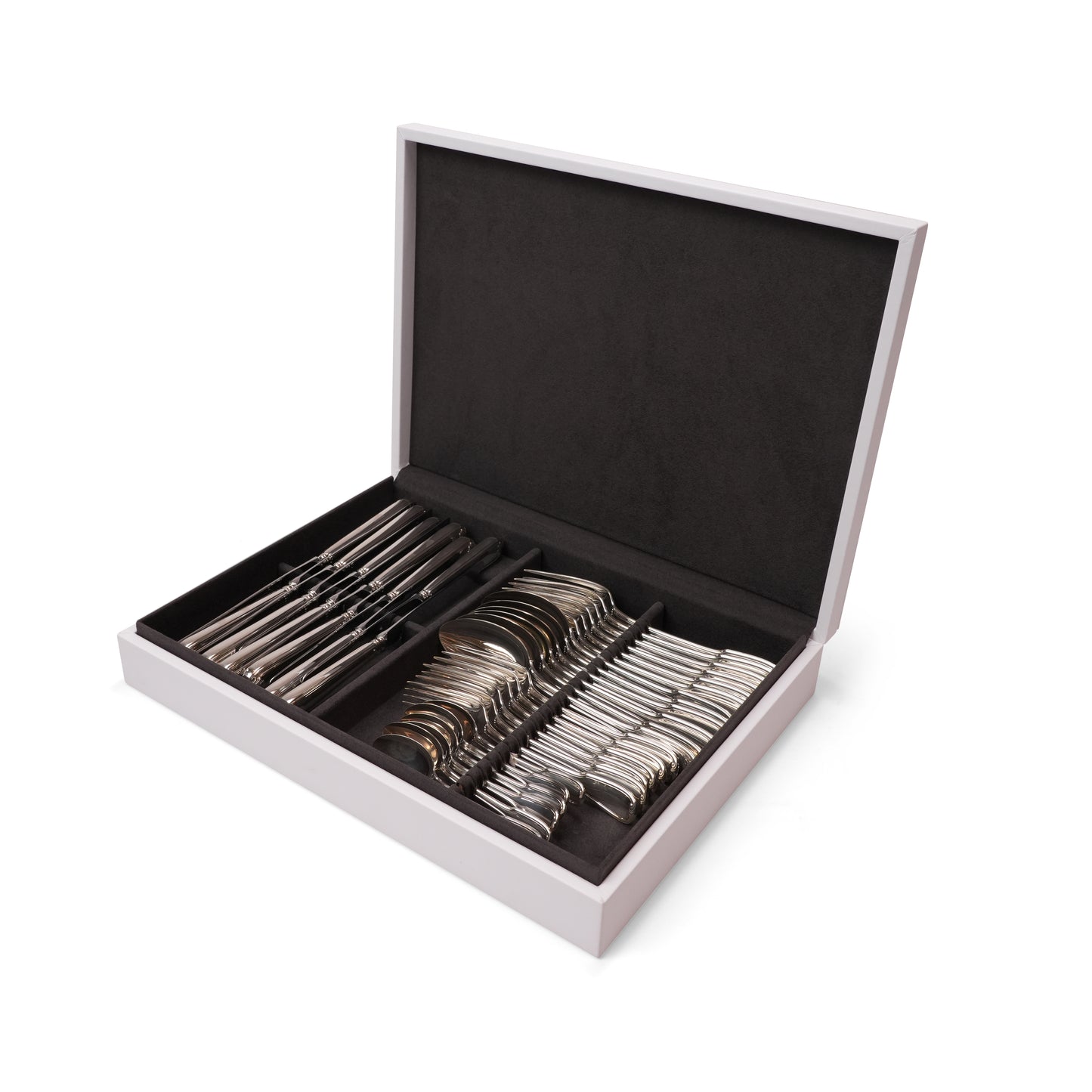 FRANCESE LEATHER WOODEN BOX SILVER CUTTLERY SET FOR 36 PIECES