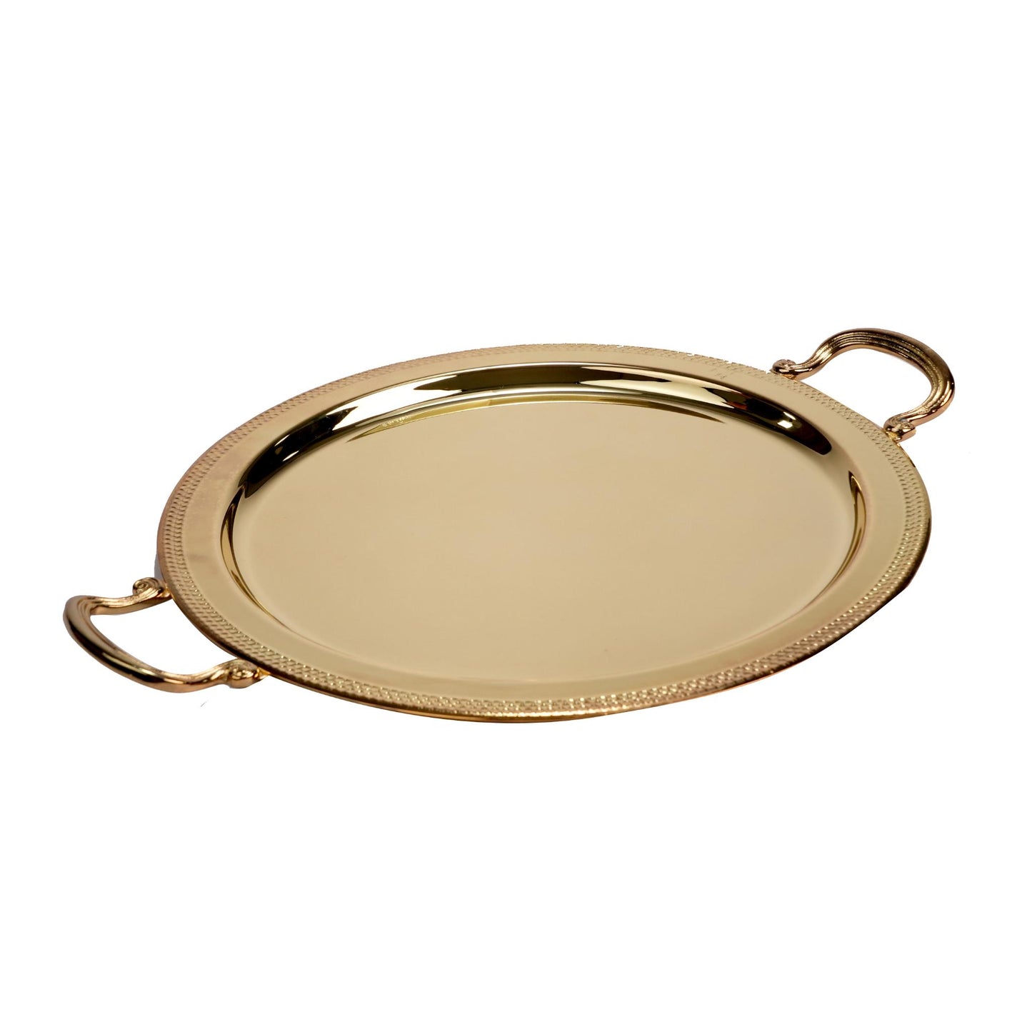ROUND TRAY , DOTTED DESIGN / GOLD PLATED