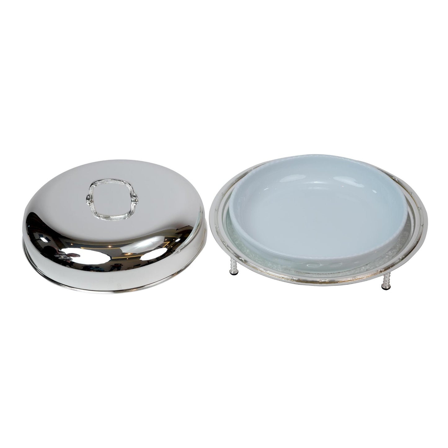 ROUND SERVING DISH WITH COVER / SILVER PLATED