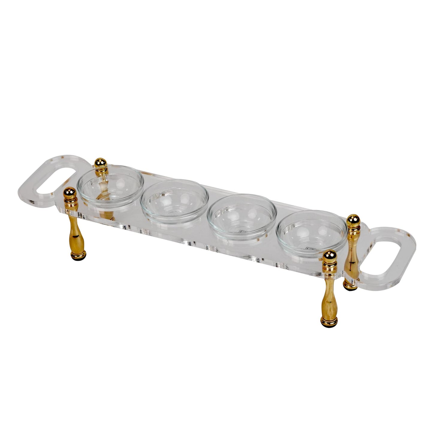 PLEXI TRAY WITH 4 BOWLS WITHOUT COVER / GOLD PLATED LEGS