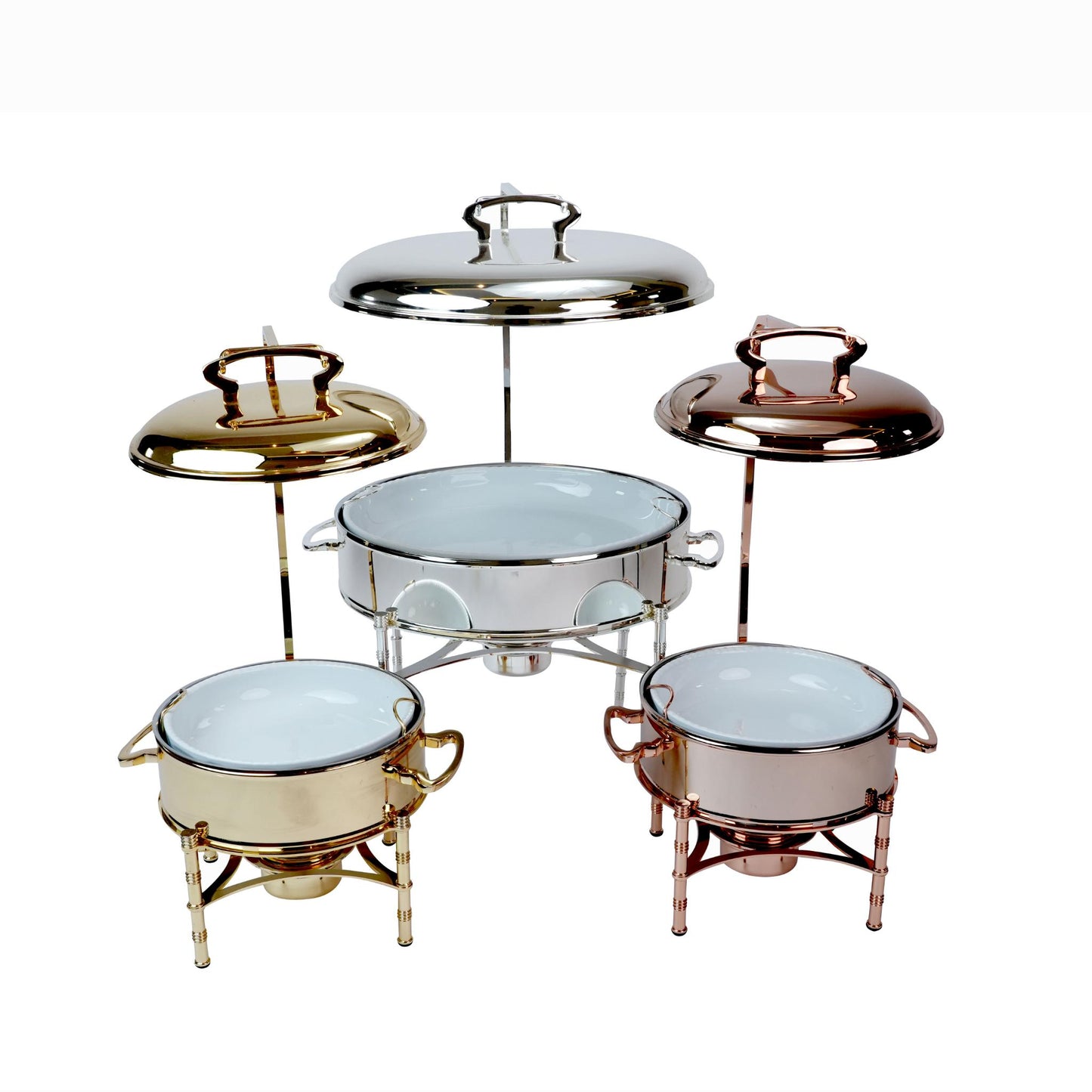 ROUND CHAFING DISH / BUFFET SET OF 3 PCS CONNECETD ( MIX COLORS )