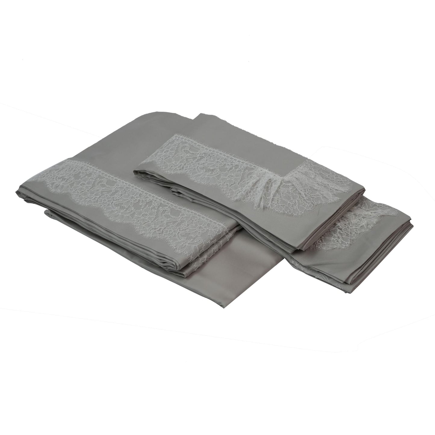 SHEET SET GIADA STONE GREY WITH LACE