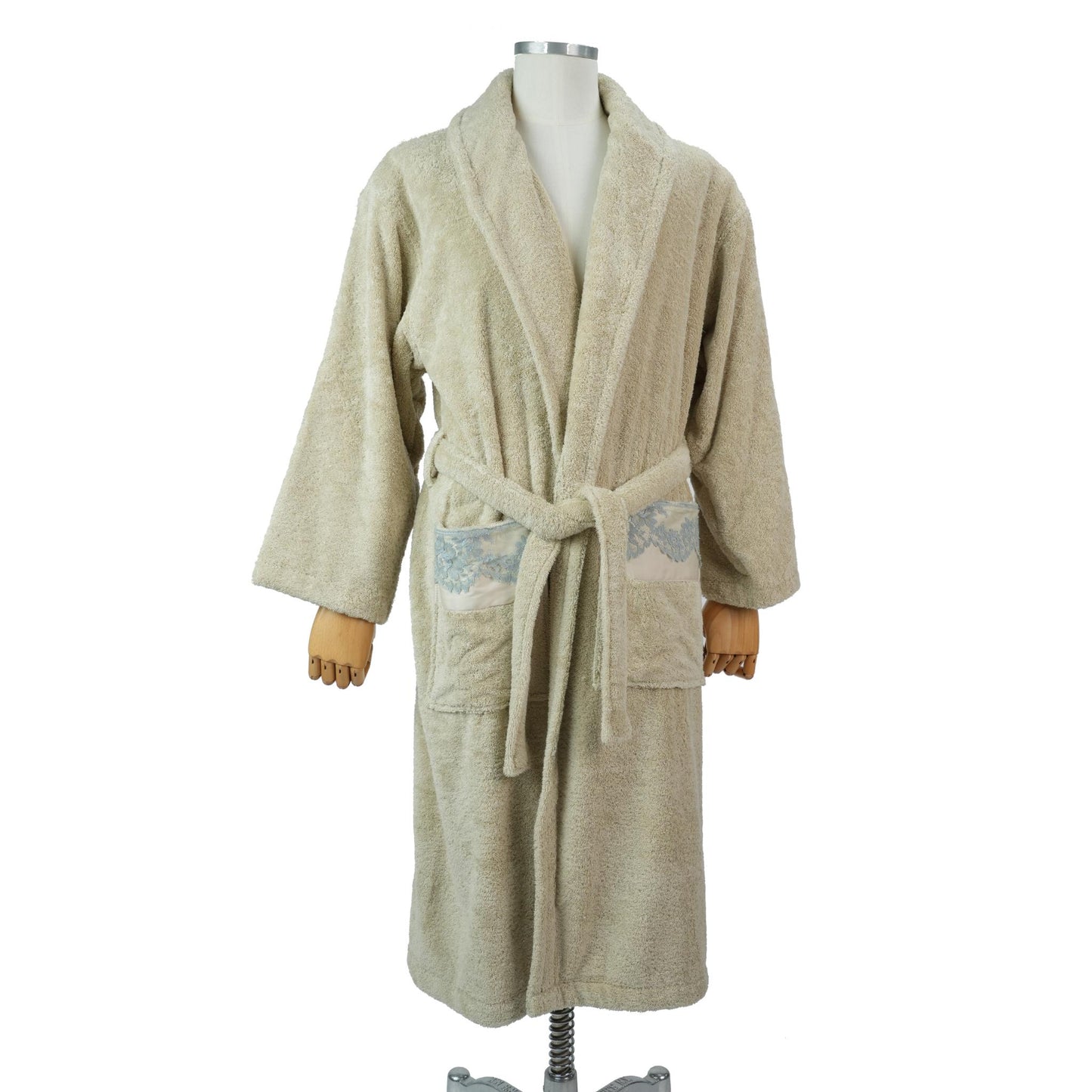 BATHROBE FOR WOMEN LOUVRE LIGHT BROWN / LIGHT BLUE LACE