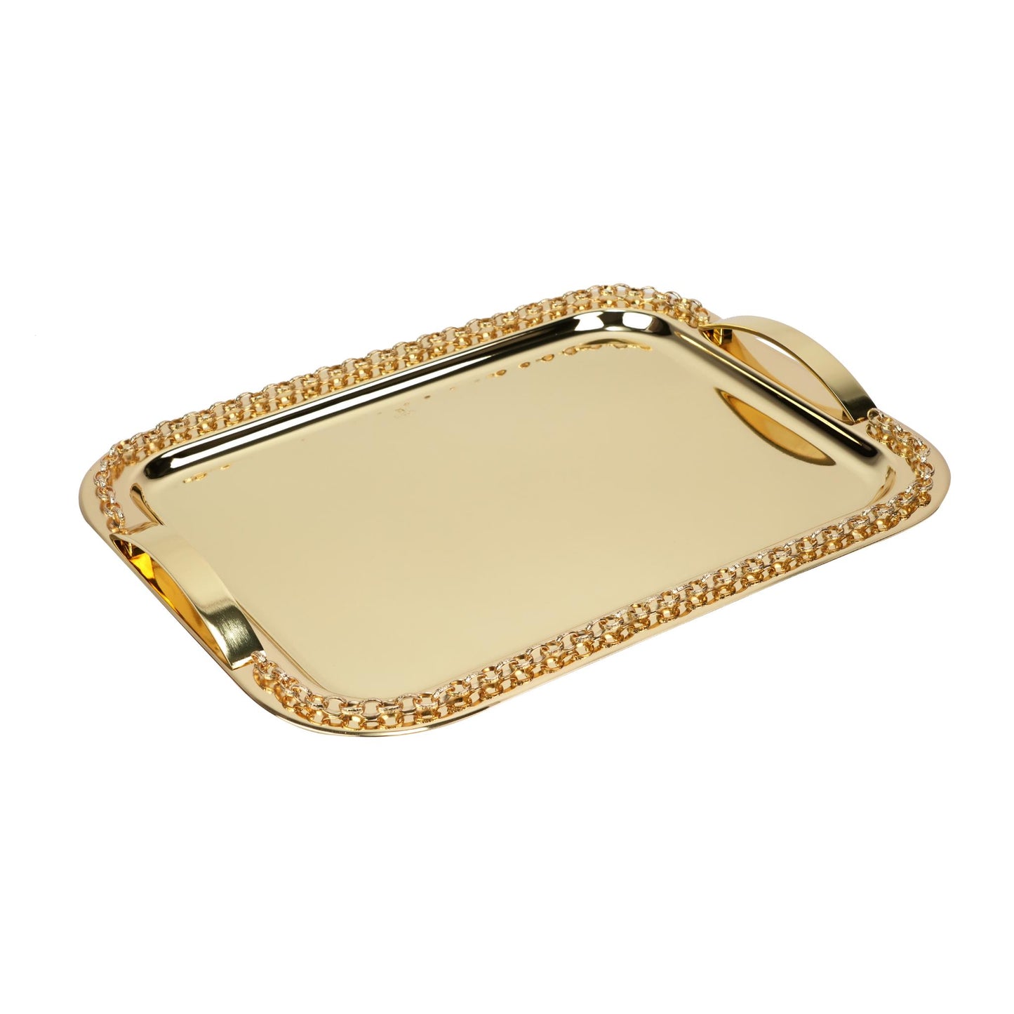 RECTANGULAR TRAY WITH CHAIN DECOR / GOLD PLATED