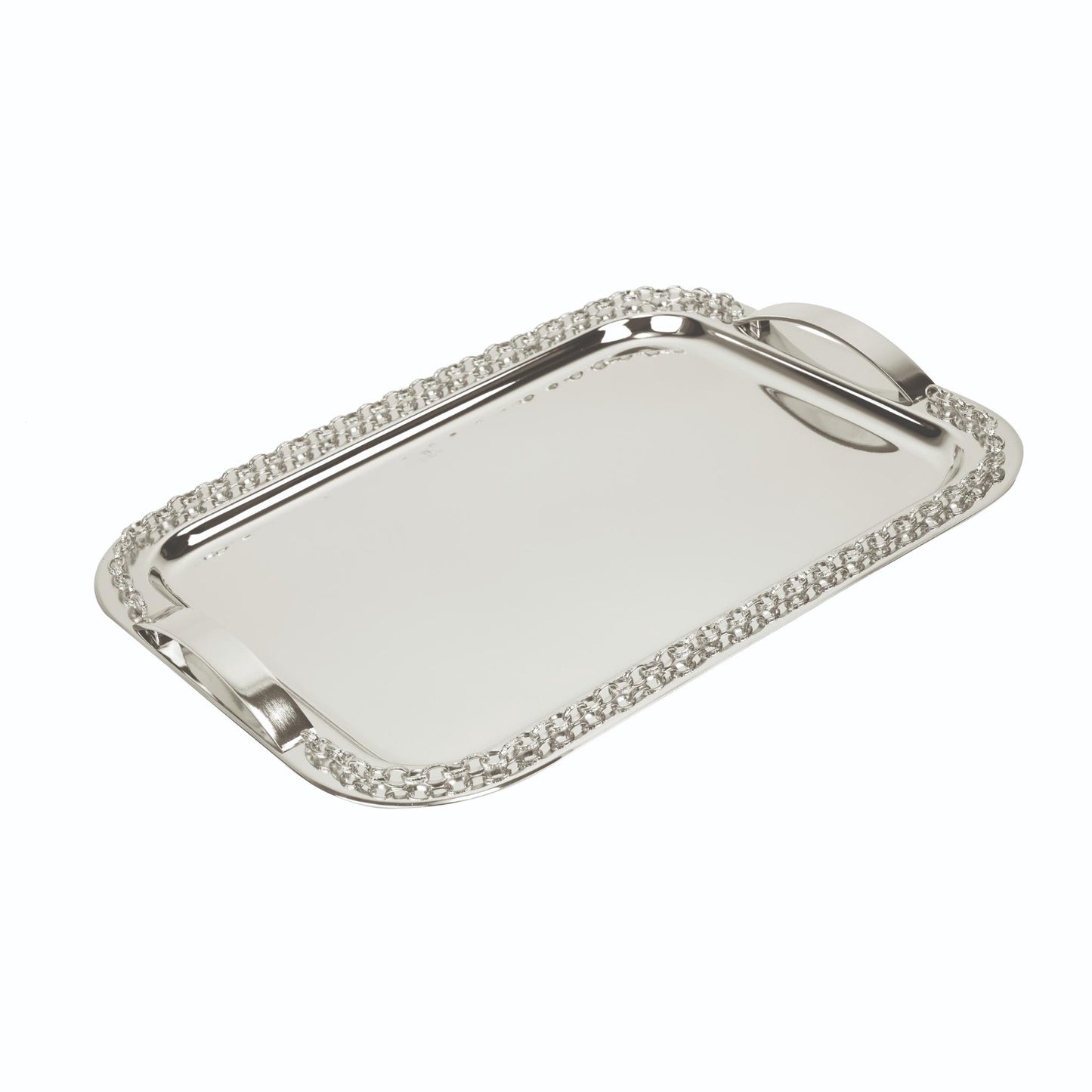 RECTANGULAR TRAY WITH CHAIN DECOR / SILVER PLATED