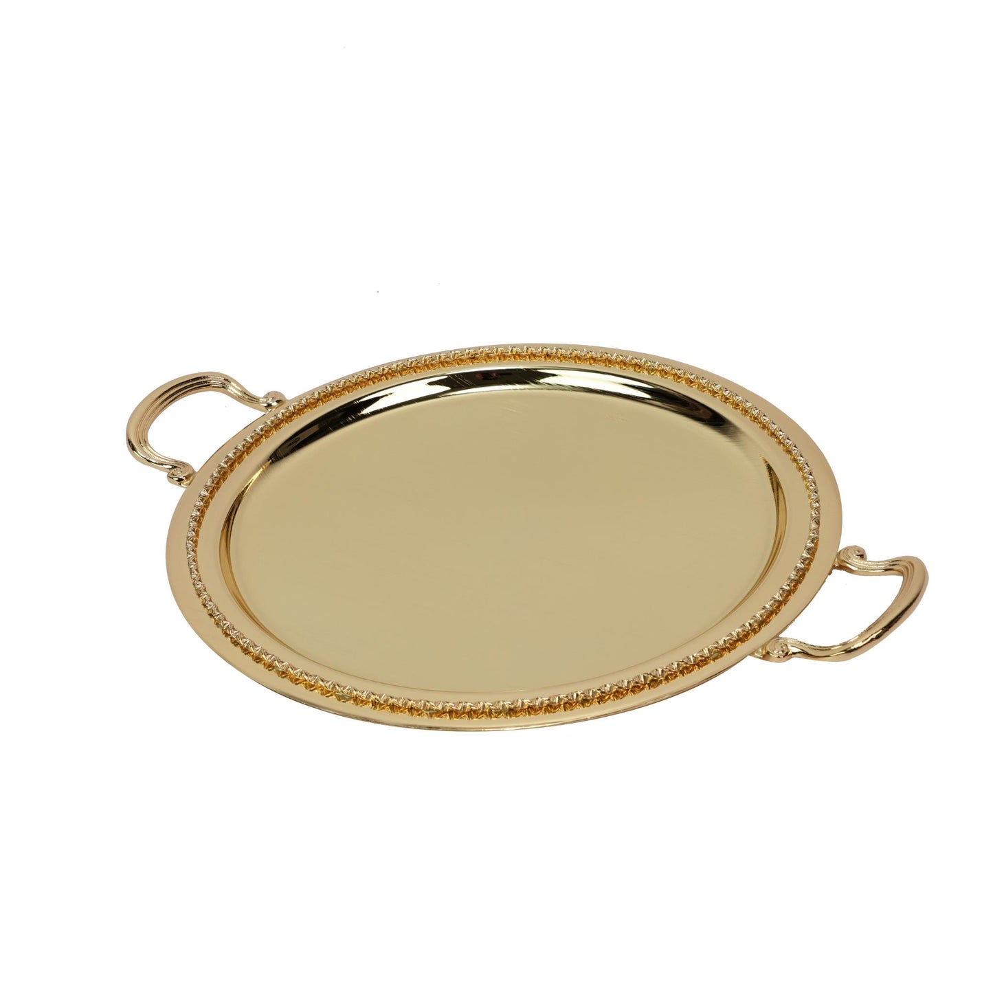 ROUND TRAY WITH LINES DESIGN / GOLD PLATED