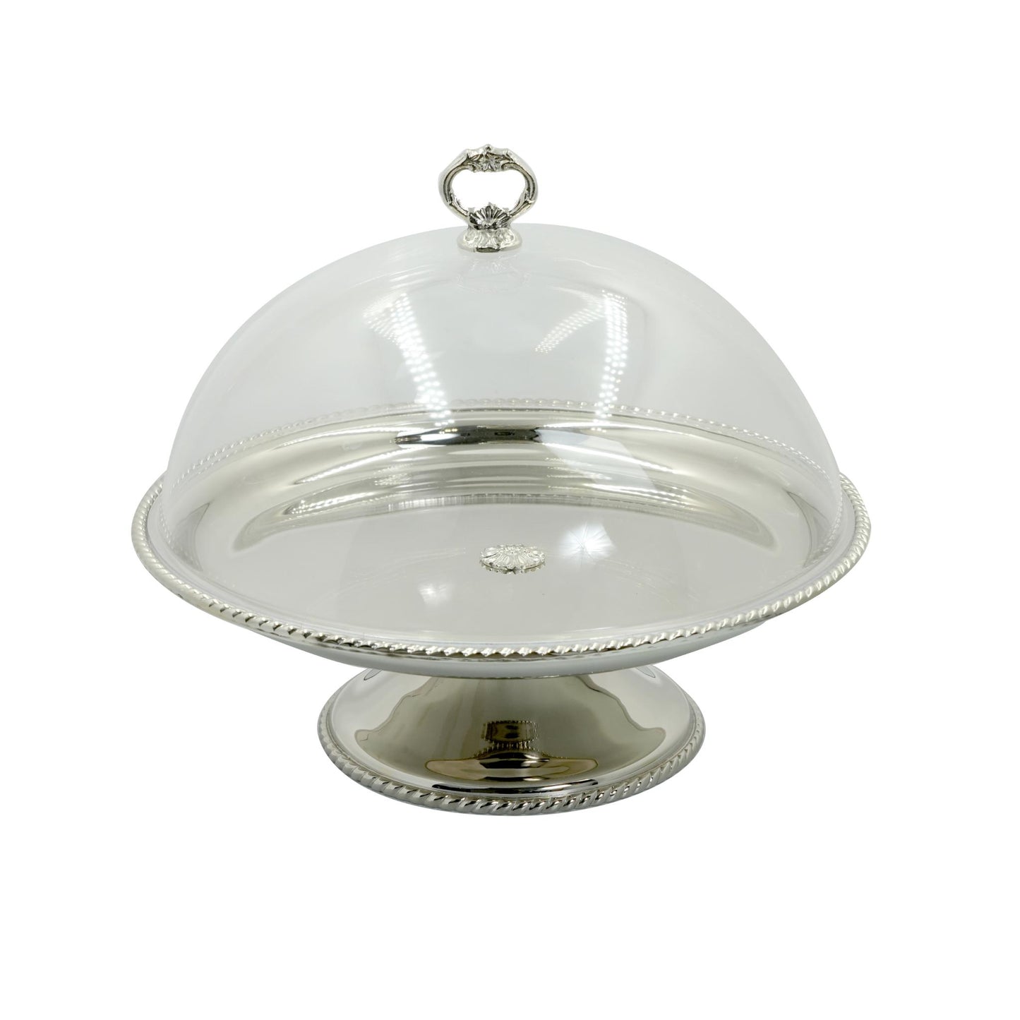 ROUND CAKE STAND , HABLA DESIGN WITH PLEXI COVER / CHROME FINISH