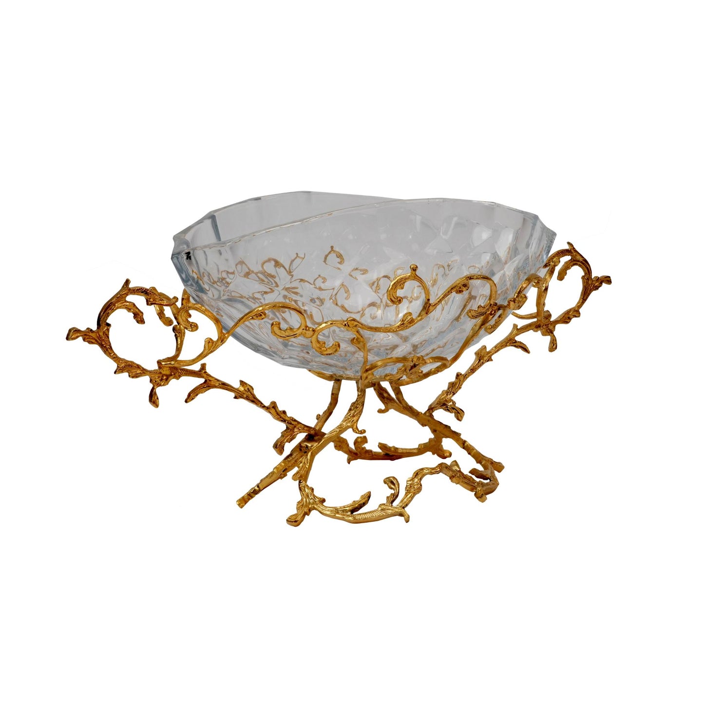 CRYSTAL OVAL BOWL WITH GOLDEN BRANCHES DESIGN STAND
