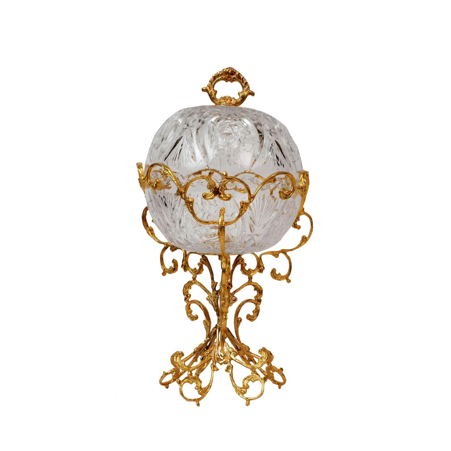CRYSTAL CANDY BOWL WITH LID AND GOLDEN BRANCHES DESIGN STAND