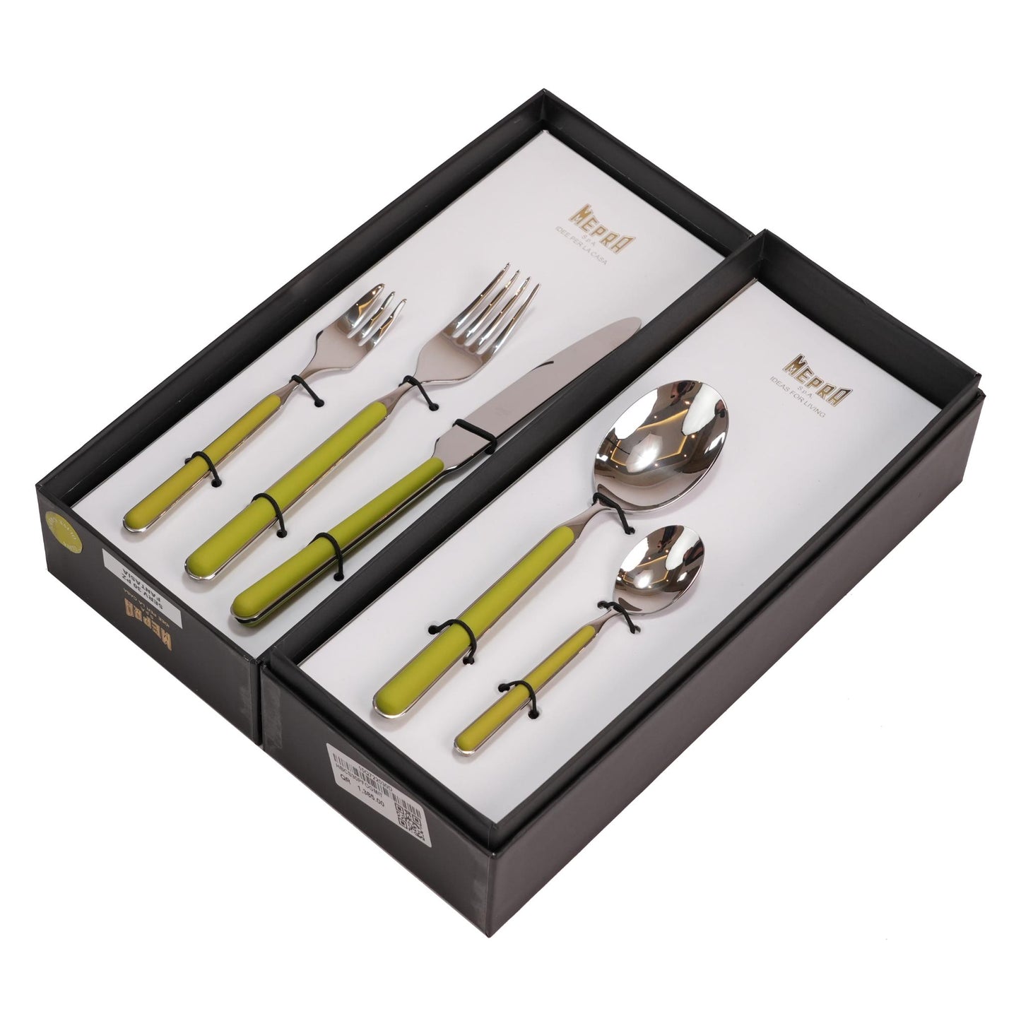 CUTLERY SET 30 PCS / SILVER COLOR AND OLIVE GREEN