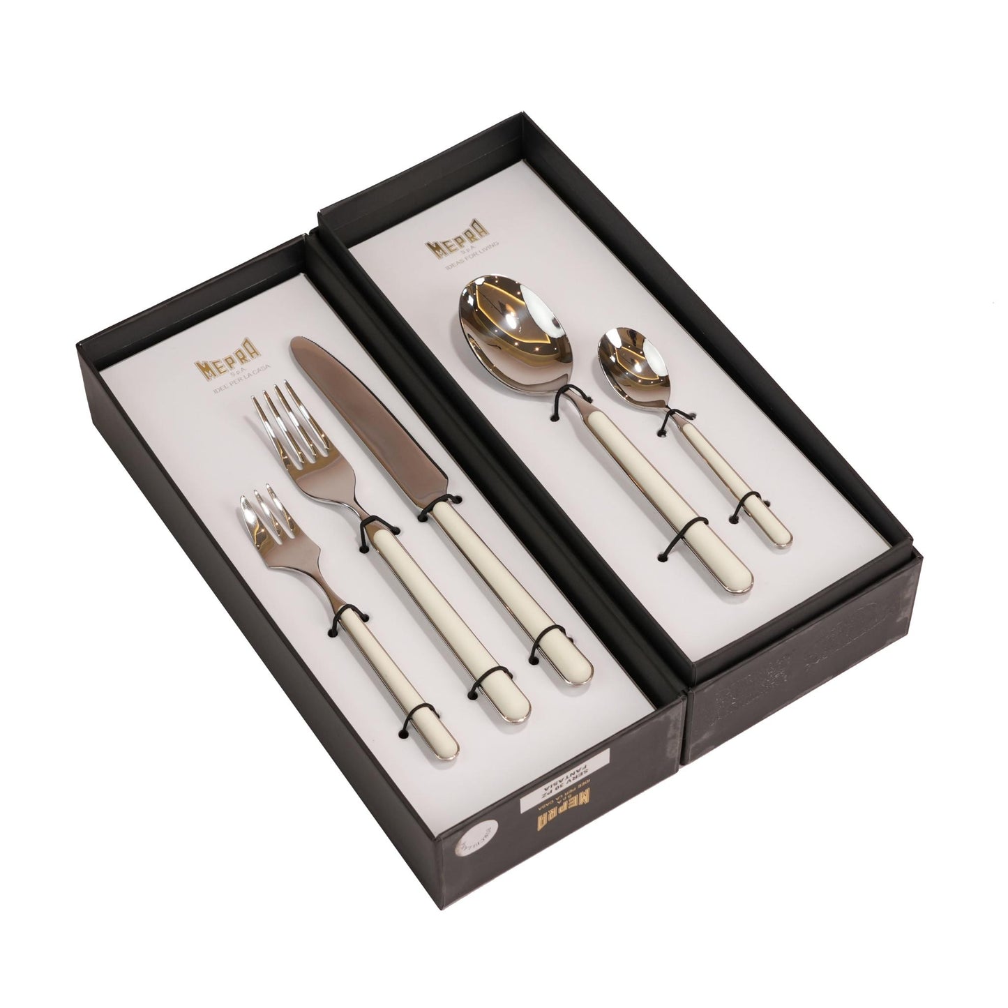 CUTLERY SET 30 PCS / SILVER COLOR AND PORCELAIN