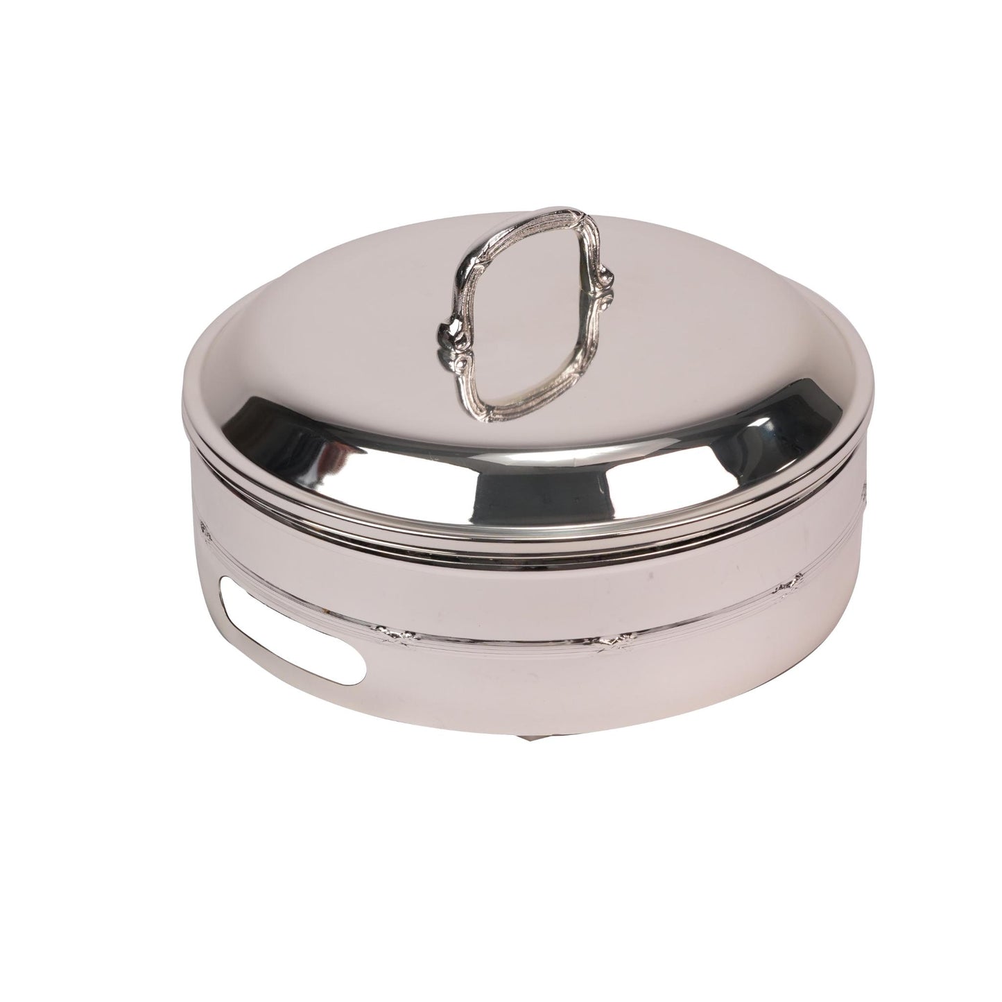 ROUND CONTAINER WITH PYREX & CASE FOR CANDELS / SILVER PLATED