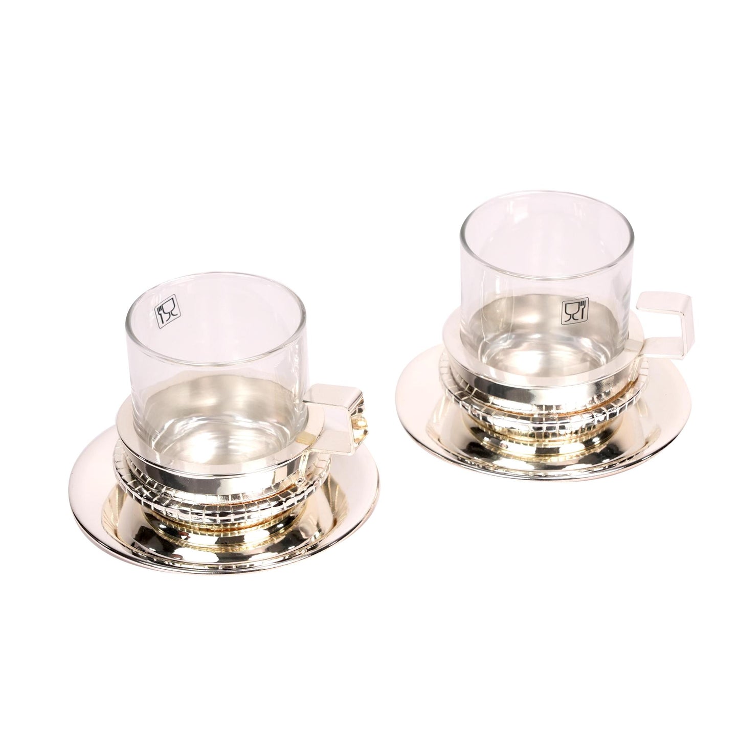 TEA / CAPPUCCINO CUP WITH SAUCER , DECOR DESIGN / SILVER PLATED