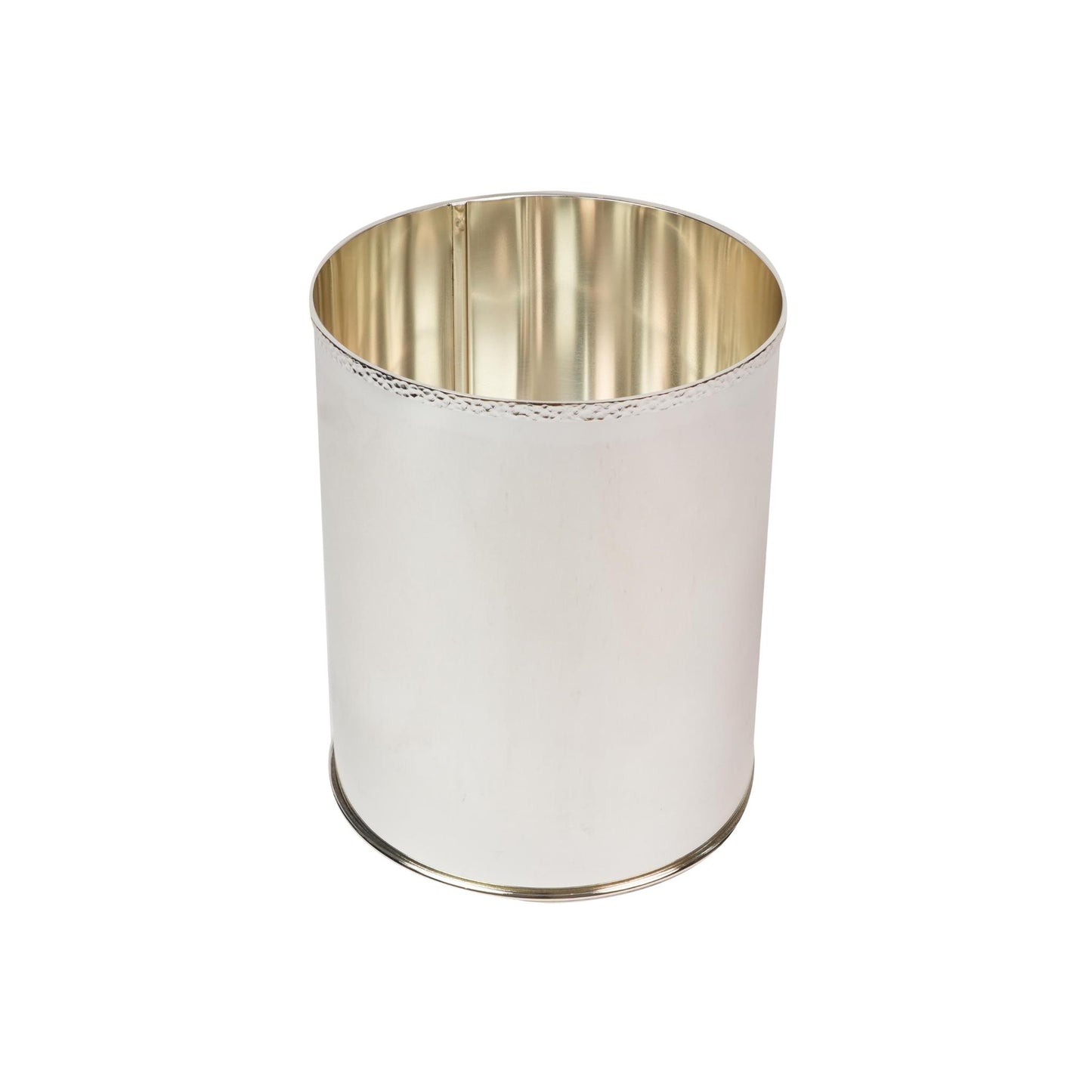 WASTE / TRASH BIN HAMMERED WITH DECOR ON TOP - SILVER