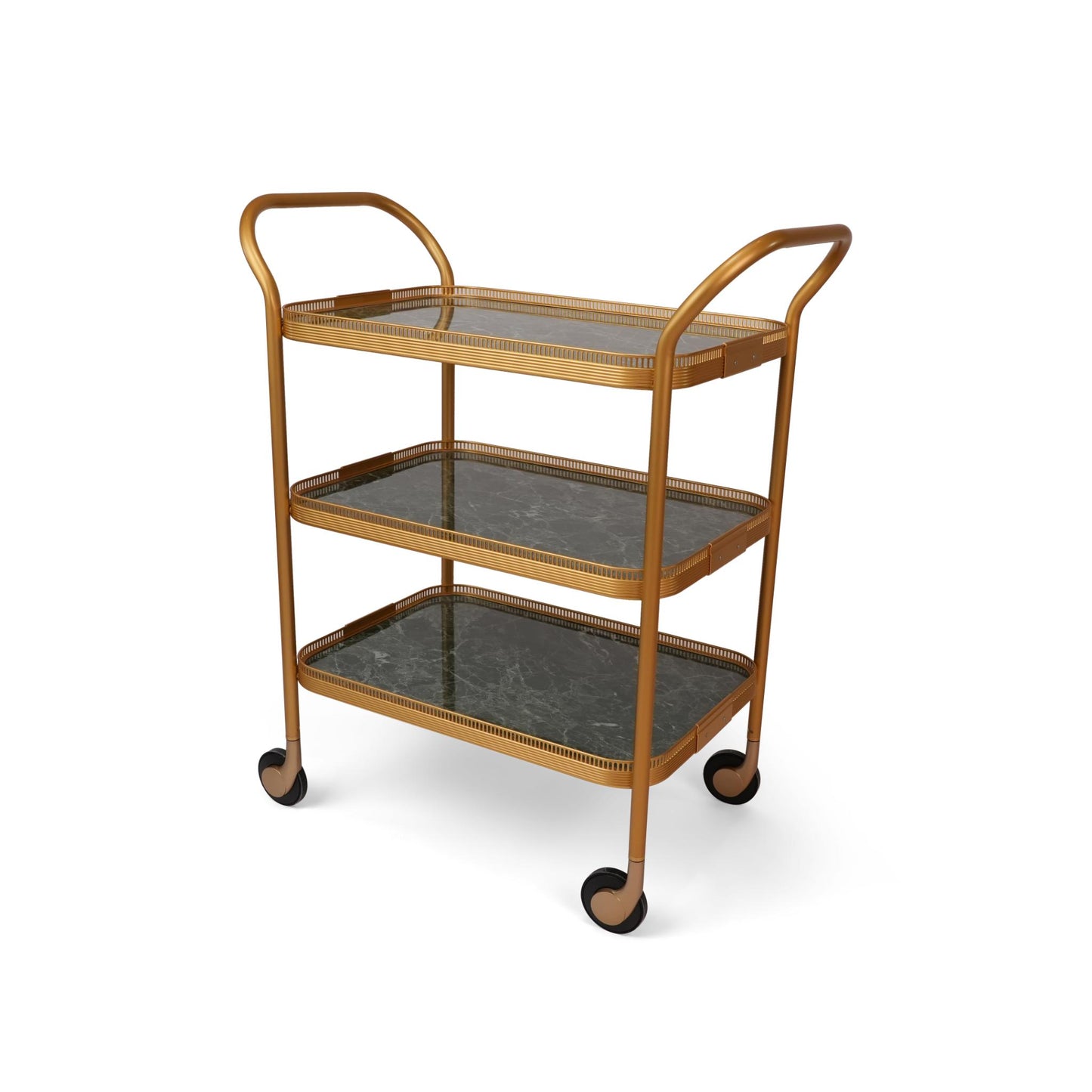 KAYMET GALLERY TROLLEY GREEN MARBLE / GOLD 3 LAYERS