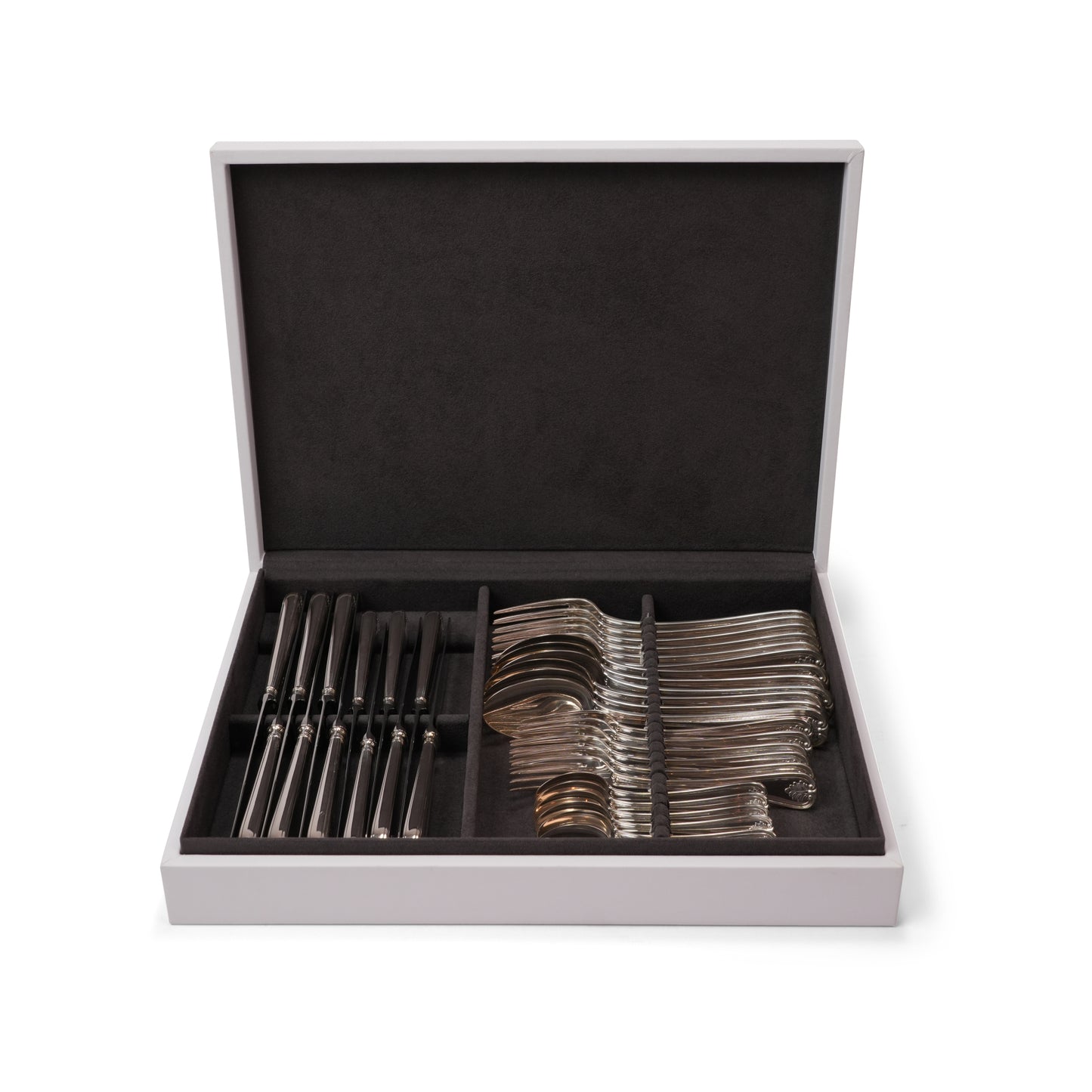FOGILA  LEATHER  WOODEN BOX SILVER CUTTLERY SET  FOR 36 PIECES