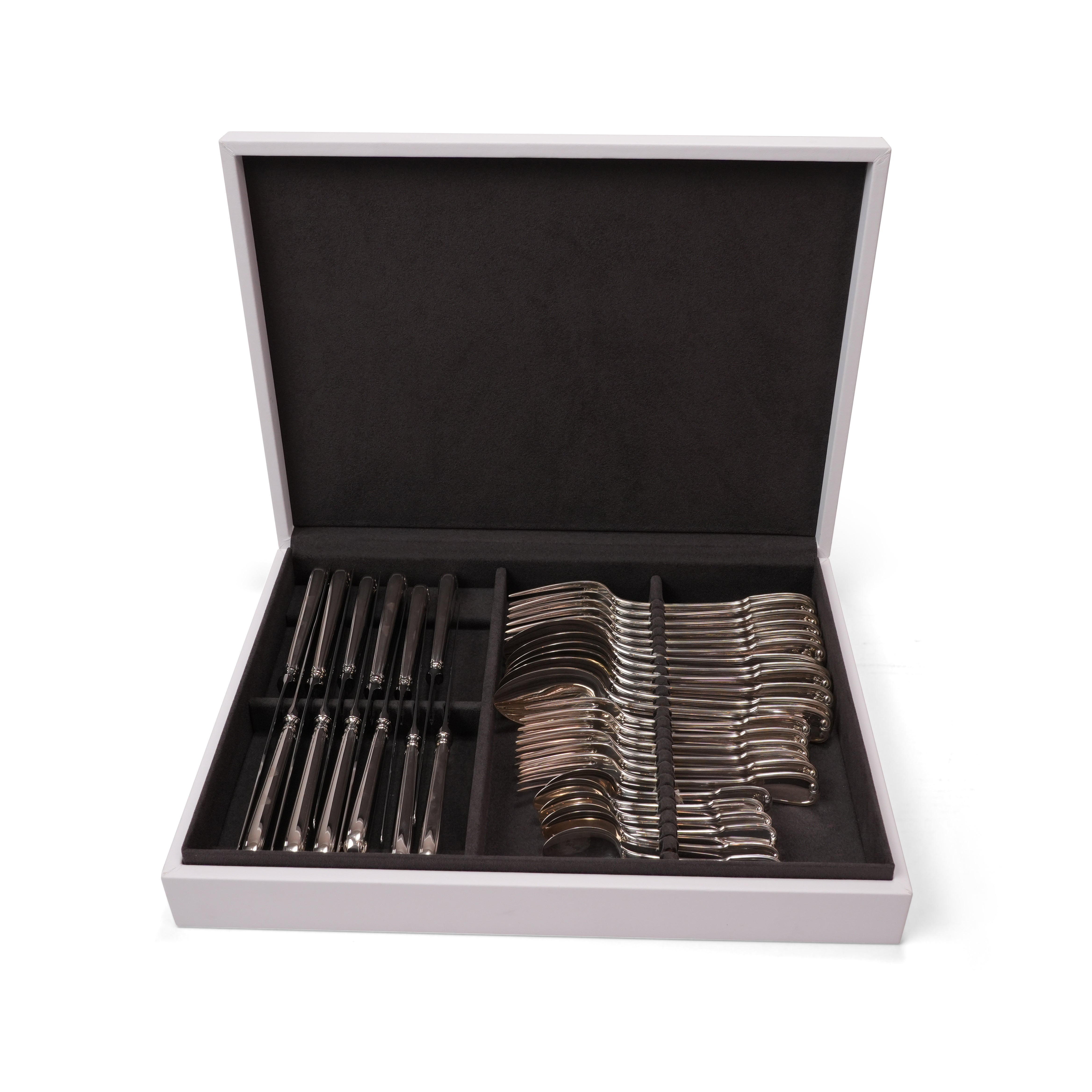 FRANCESE  LEATHER  WOODEN BOX SILVER CUTTLERY SET  FOR 36 PIECES