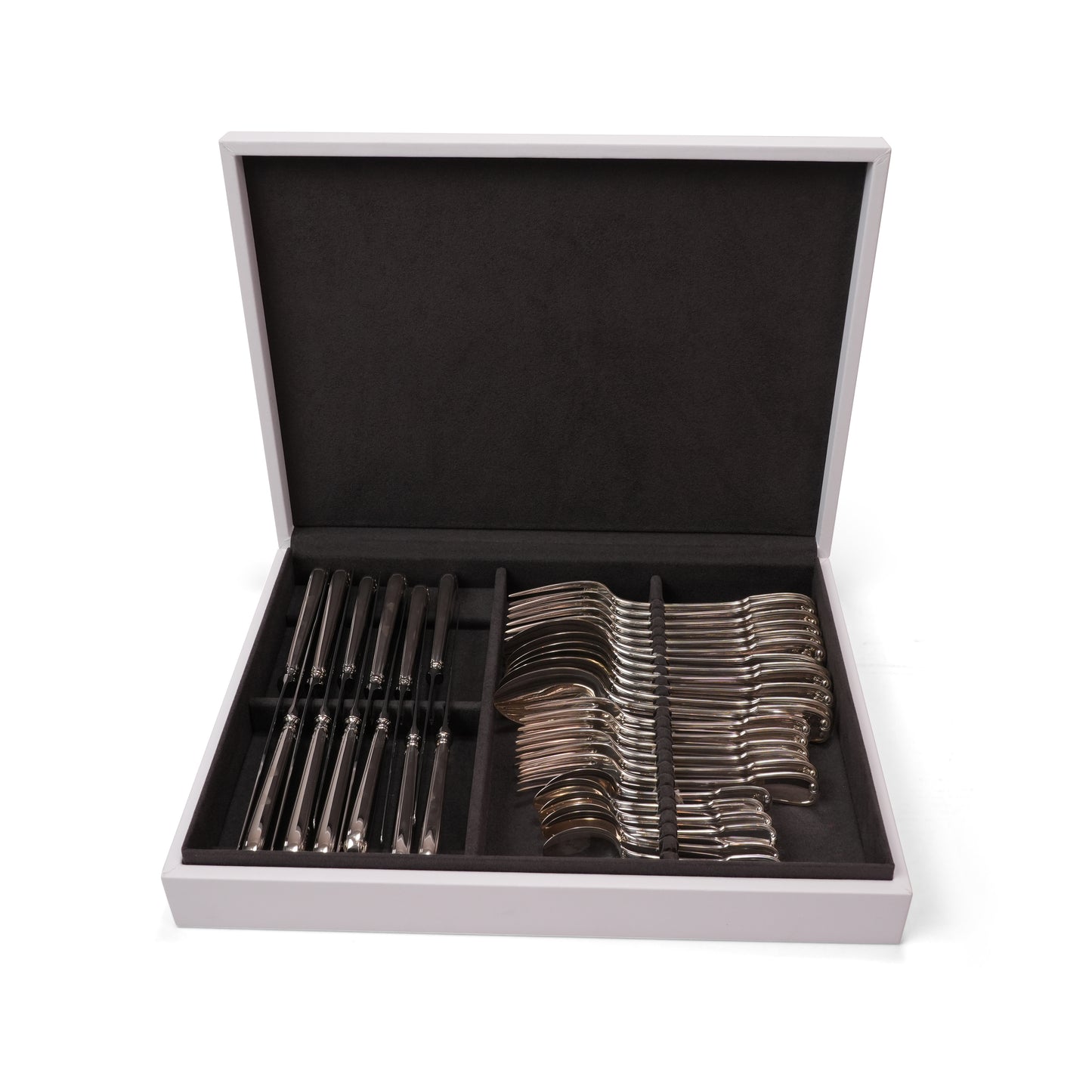 FRANCESE  LEATHER  WOODEN BOX SILVER CUTTLERY SET  FOR 36 PIECES