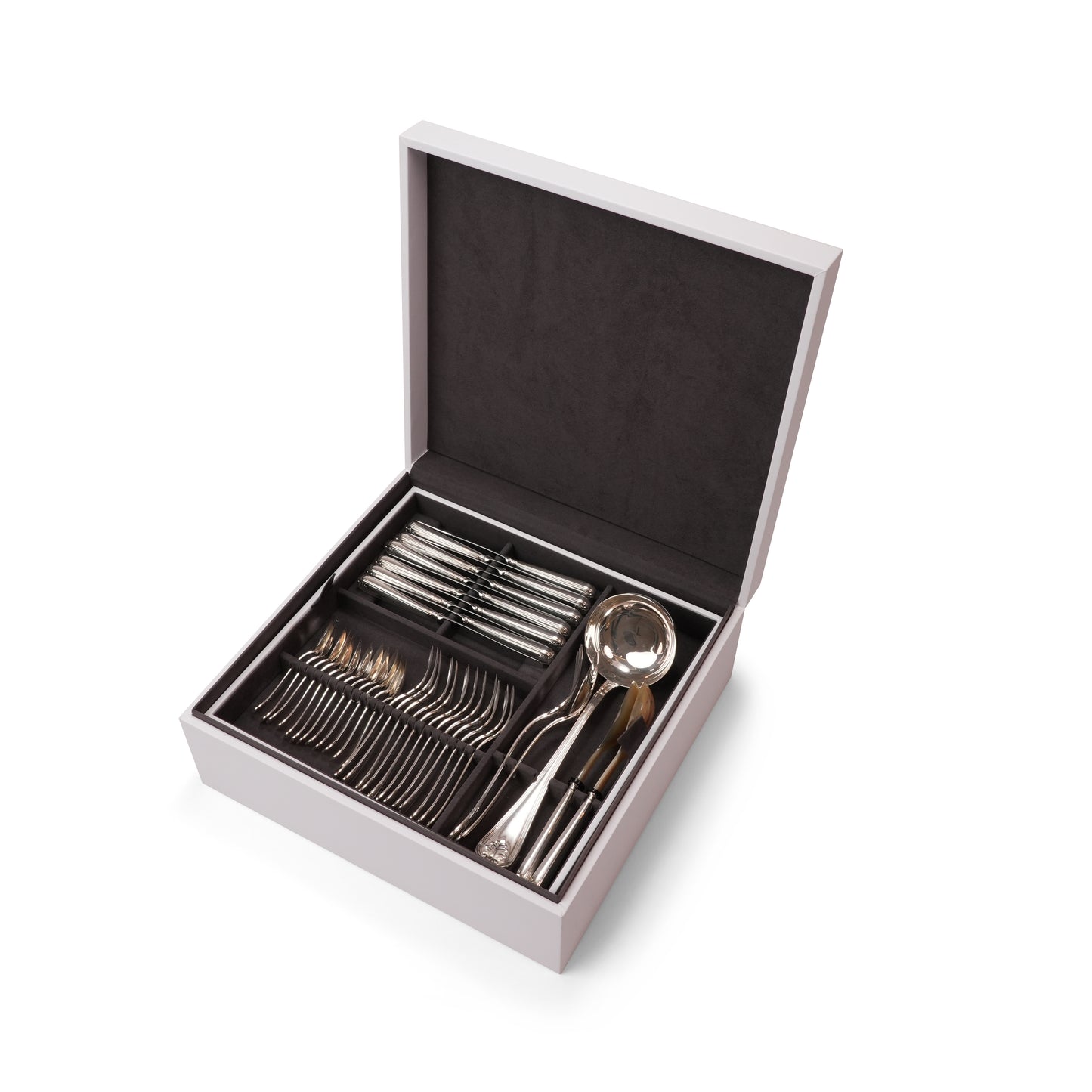 FOGILA  LEATHER  WOODEN BOX  SILVER  CUTTLERY SET  FOR 89 PIECES