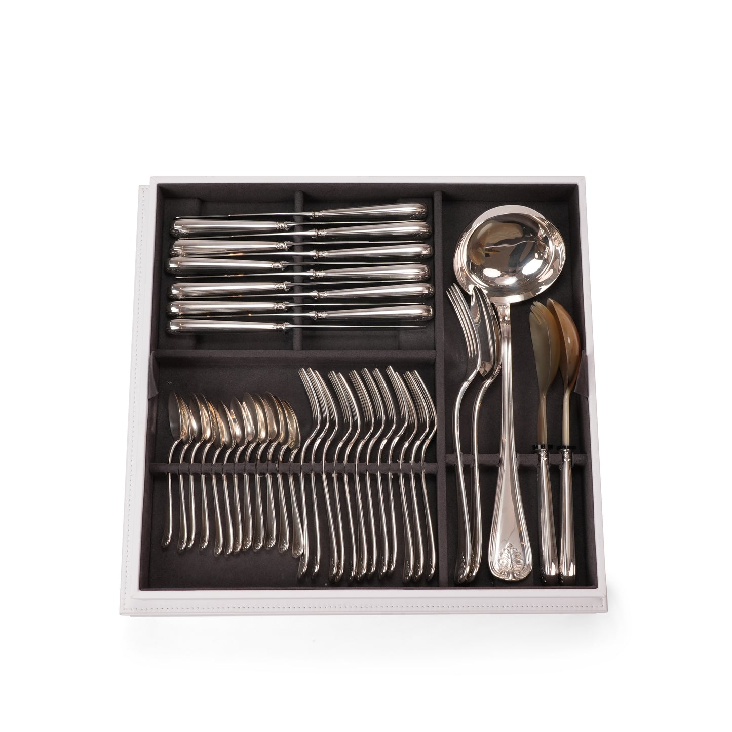 FOGILA  LEATHER  WOODEN BOX  SILVER  CUTTLERY SET  FOR 89 PIECES