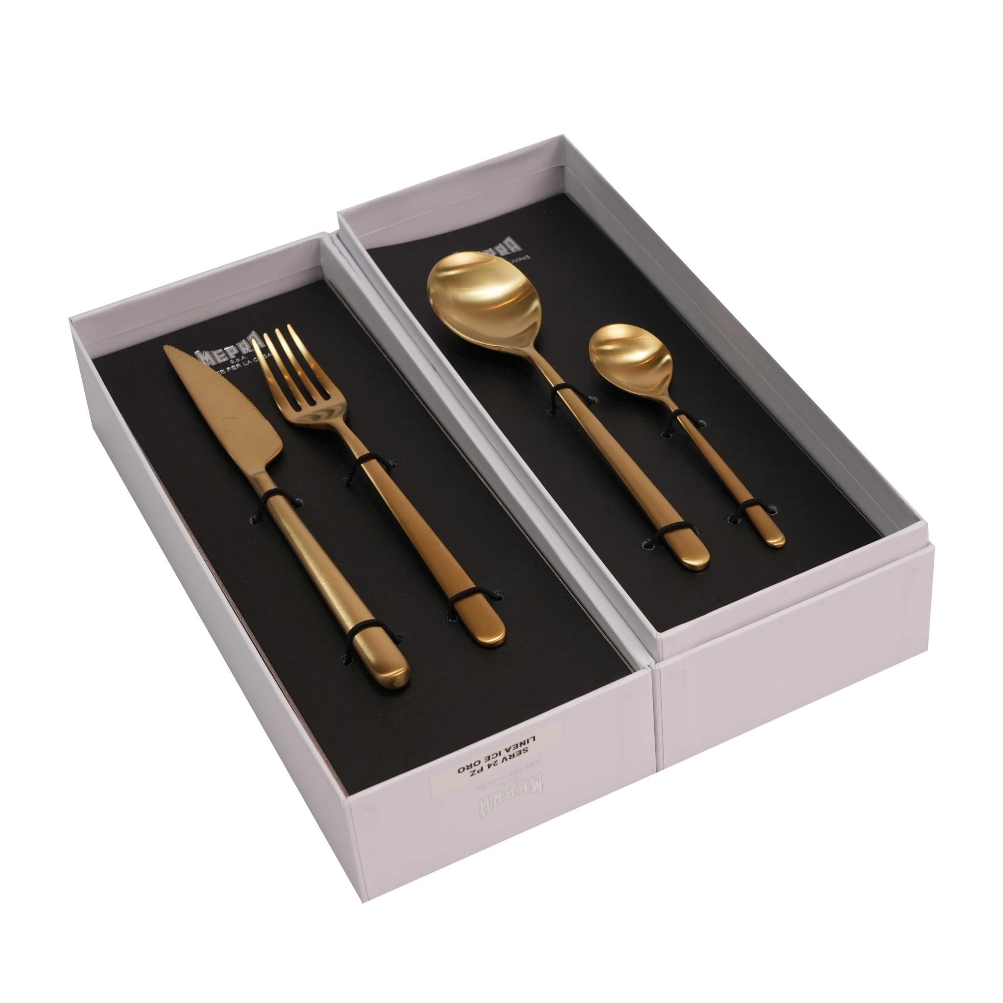MEPRA LINEA ICE ORO DESIGN  CUTLERY SET OF  24 PCS / GOLD