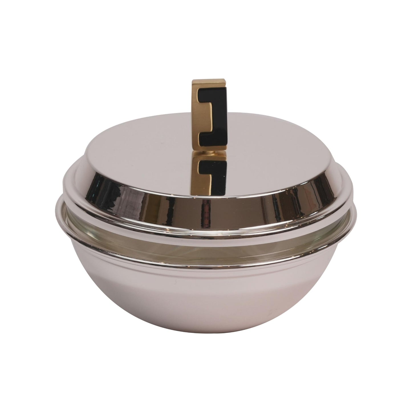 GLASS BOWL ,  METAL CASE WITH COVER / SILVER PLATED