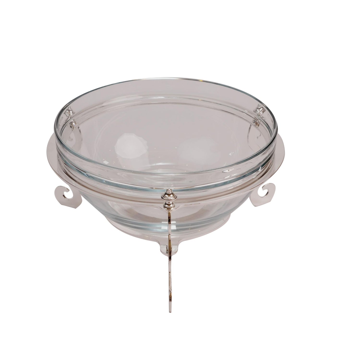 ROUND PYREX  BOWL FOR SALAD / SILVER PLATED