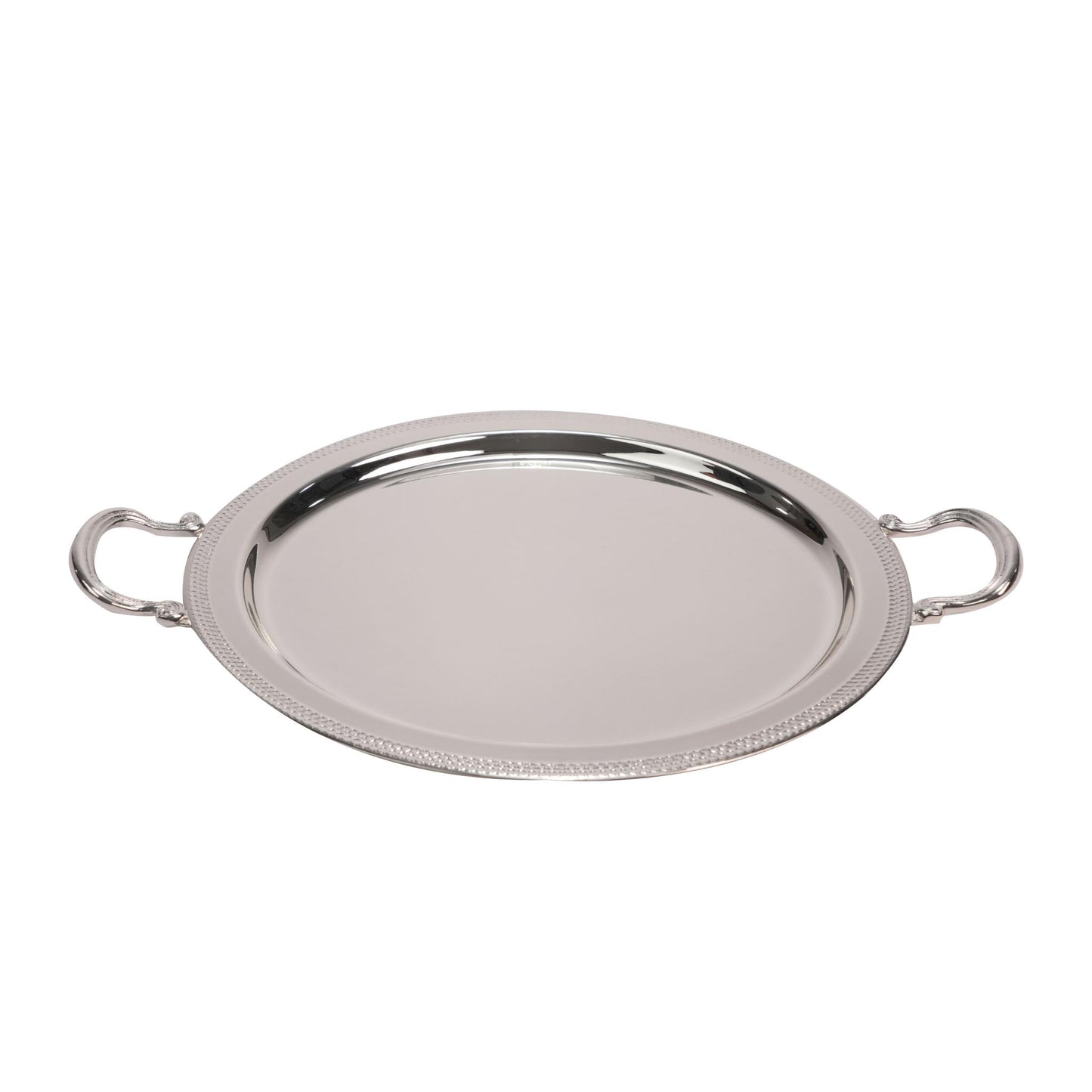 ROUND TRAY , DOTTED DESIGN / SILVER PLATED