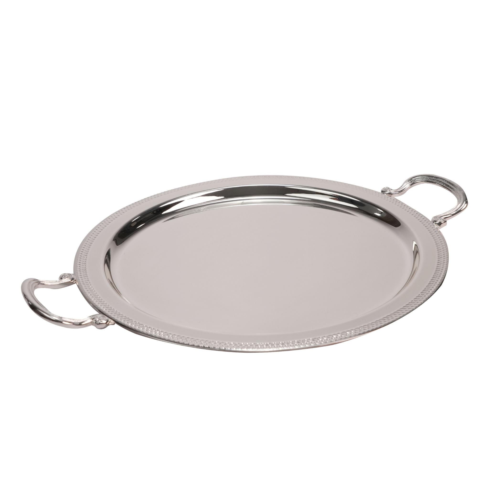 ROUND TRAY , DOTTED DESIGN / SILVER PLATED
