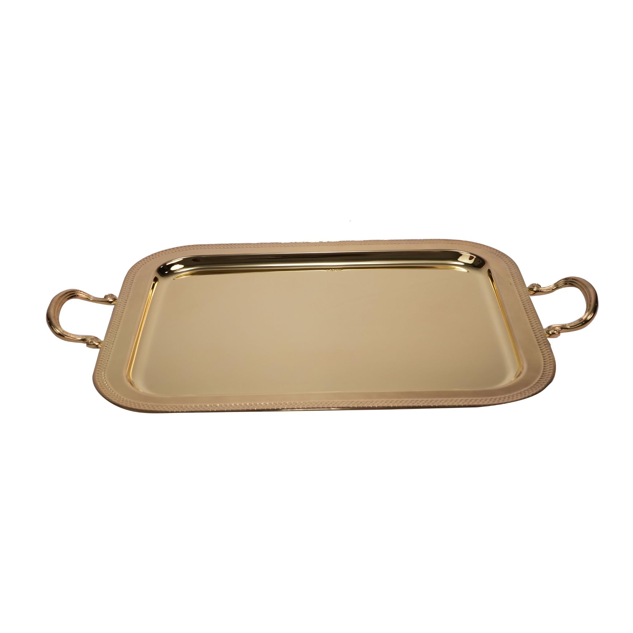 RECTANGULAR TRAY , DOTED DESIGN / GOLD PLATED