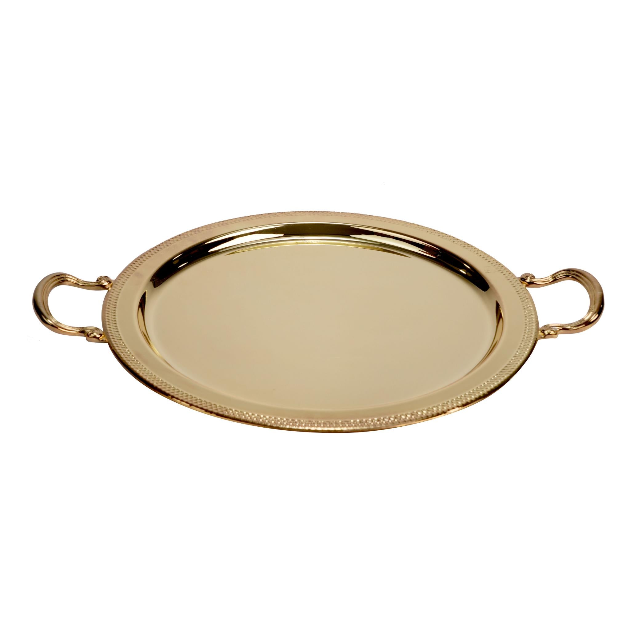 ROUND  TRAY ,  DOTTED DESIGN / GOLD PLATED