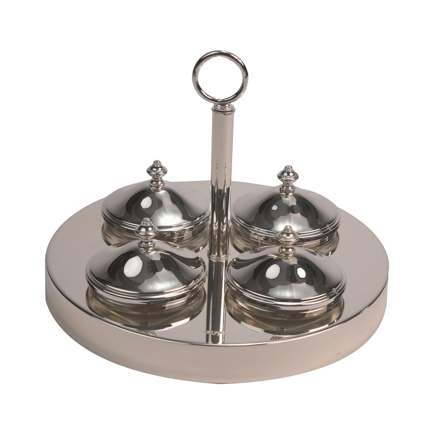 ROUND STAND WITH GLASS BOWLS  WITH COVERS / SILVER PLATED