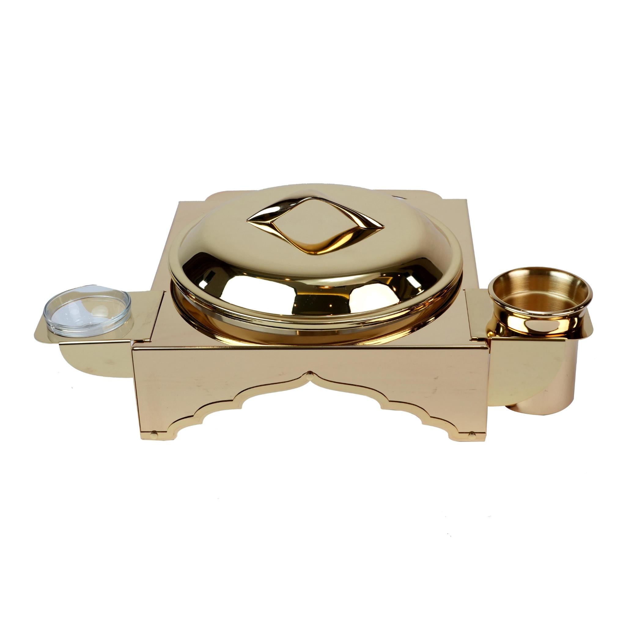 ROUND CONTAINER  WITH PYREX INSIDE  & CASE FOR CANDELS  / GOLD PLATED