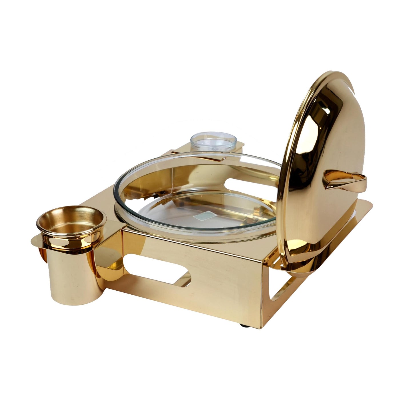 ROUND CONTAINER  WITH PYREX INSIDE  & CASE FOR CANDELS  / GOLD PLATED