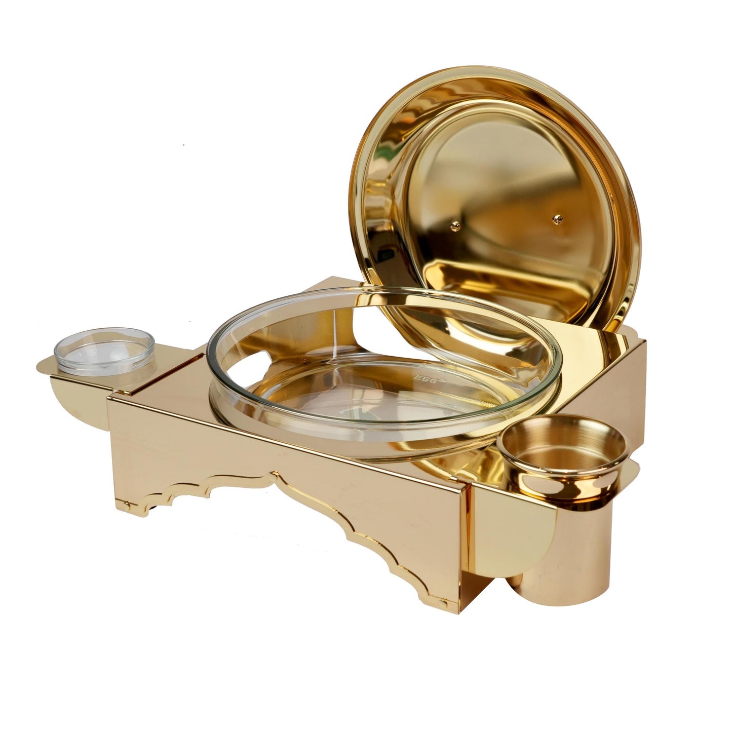 ROUND CONTAINER  WITH PYREX INSIDE  & CASE FOR CANDELS  / GOLD PLATED