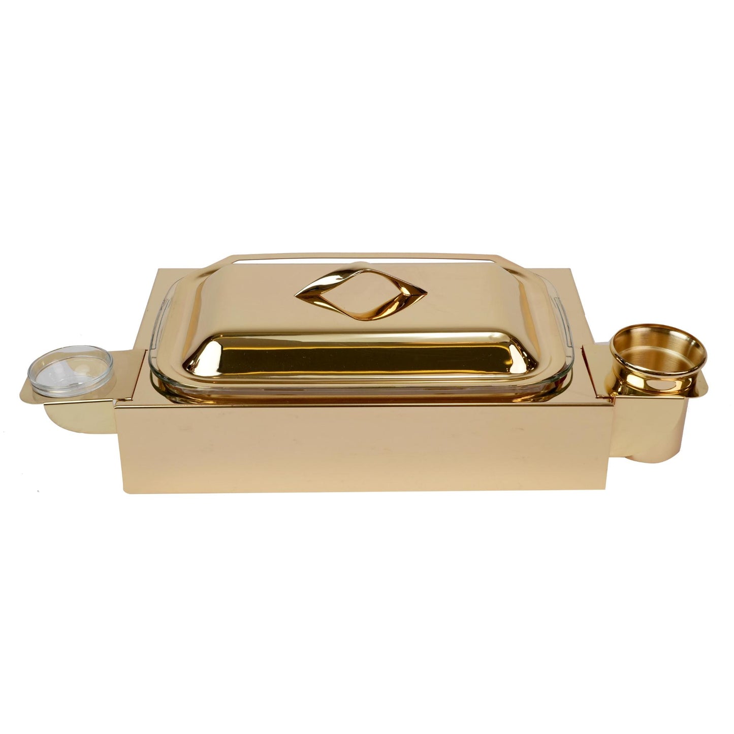 RECTANGULAR CONTAINER  WITH PYREX INSIDE  & CASE FOR CANDELS  / GOLD PLATED