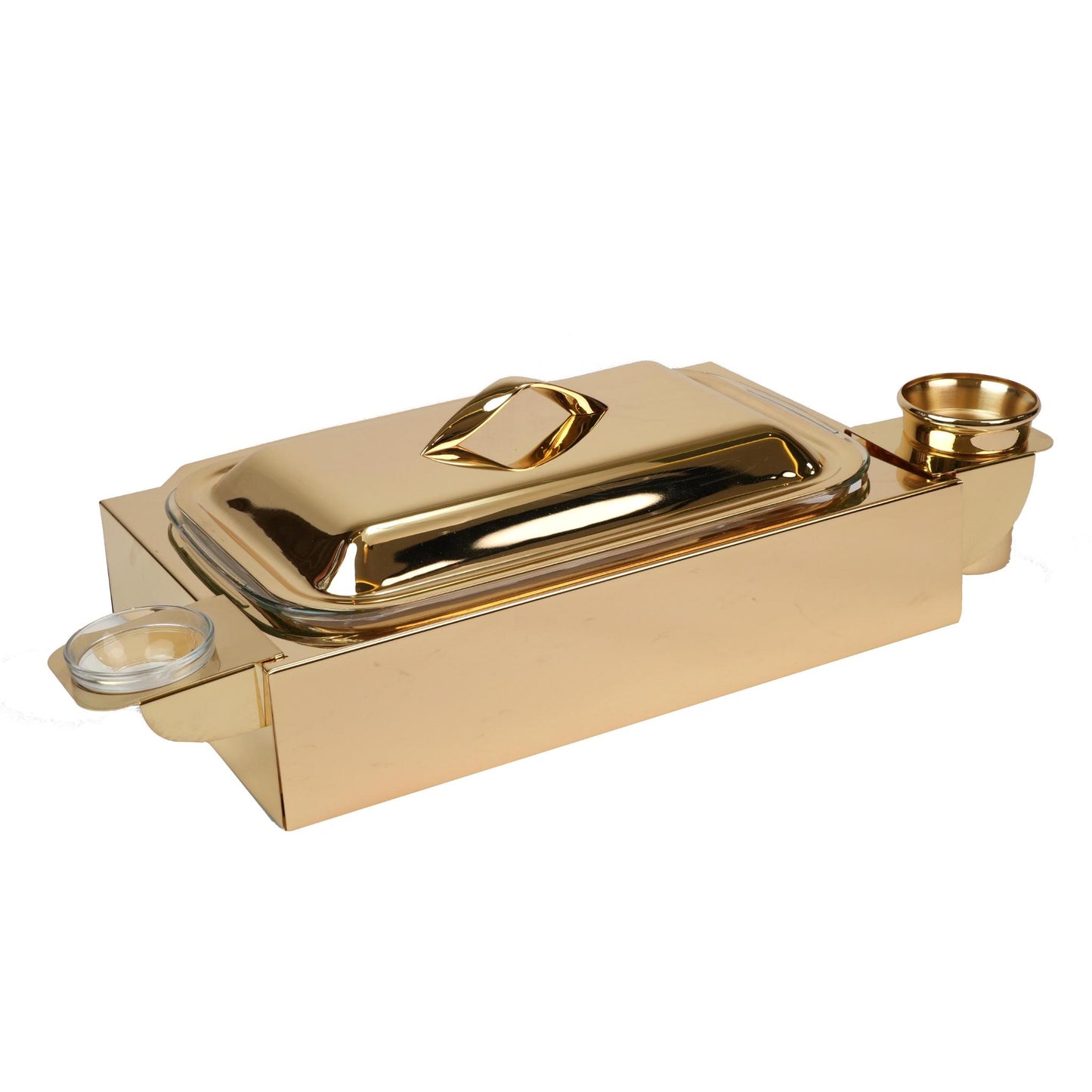 RECTANGULAR CONTAINER  WITH PYREX INSIDE  & CASE FOR CANDELS  / GOLD PLATED