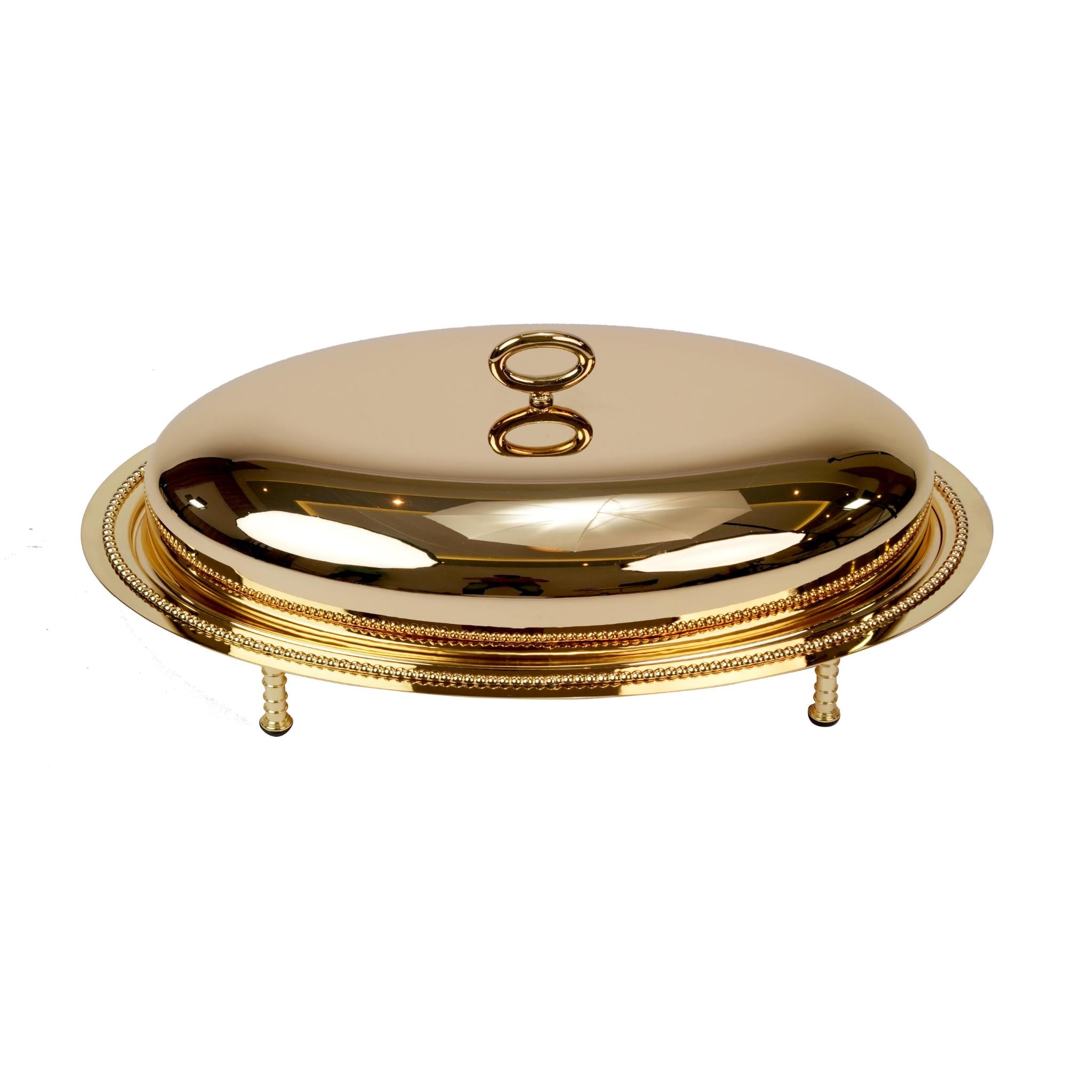 OVAL SERVING DISH   BUBBLE DESIGN  WITH COVER / GOLD PLATED