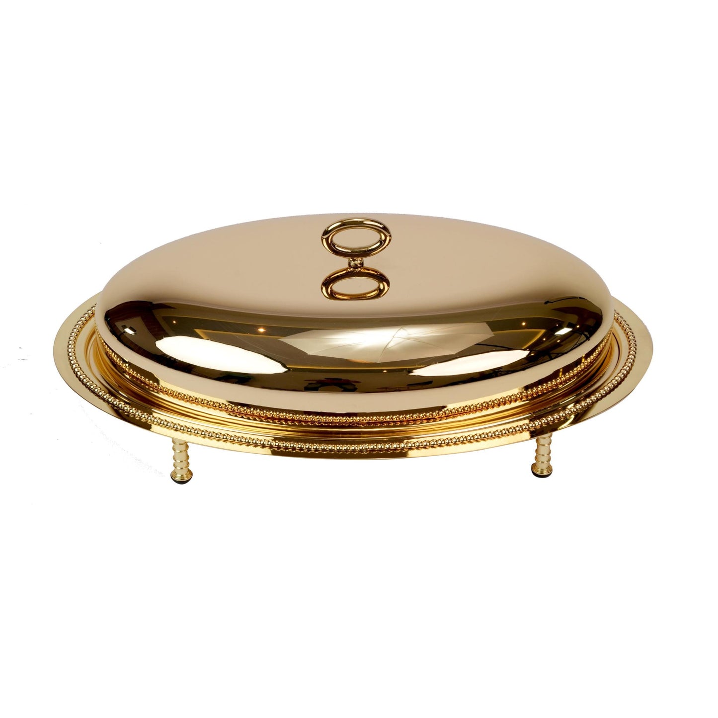 OVAL SERVING DISH   BUBBLE DESIGN  WITH COVER / GOLD PLATED