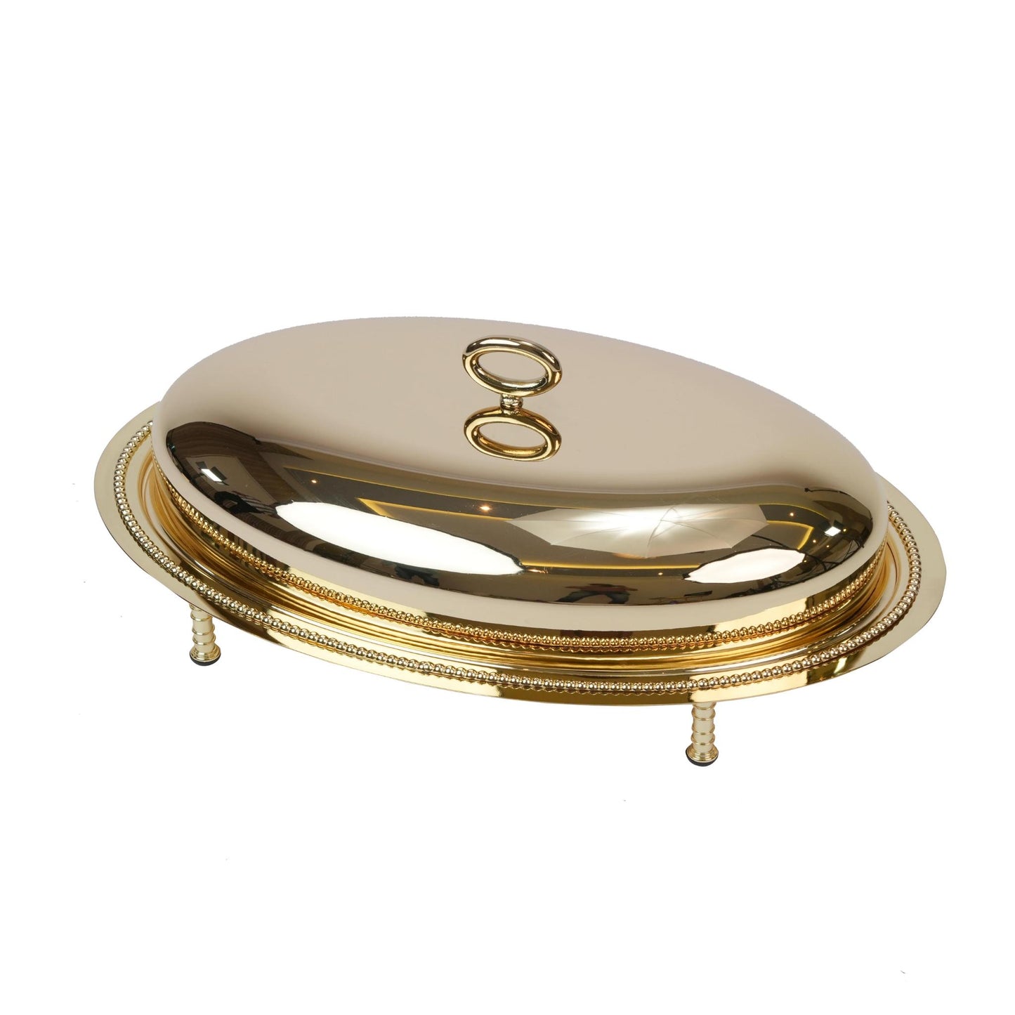 OVAL SERVING DISH   BUBBLE DESIGN  WITH COVER / GOLD PLATED
