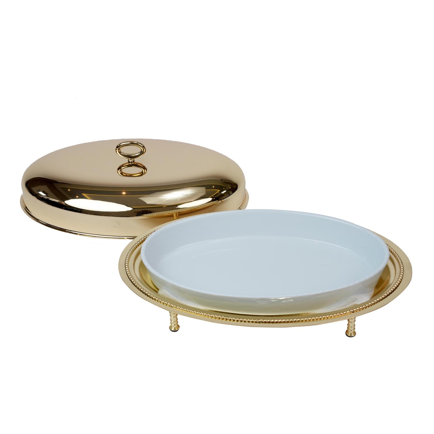 OVAL SERVING DISH   BUBBLE DESIGN  WITH COVER / GOLD PLATED