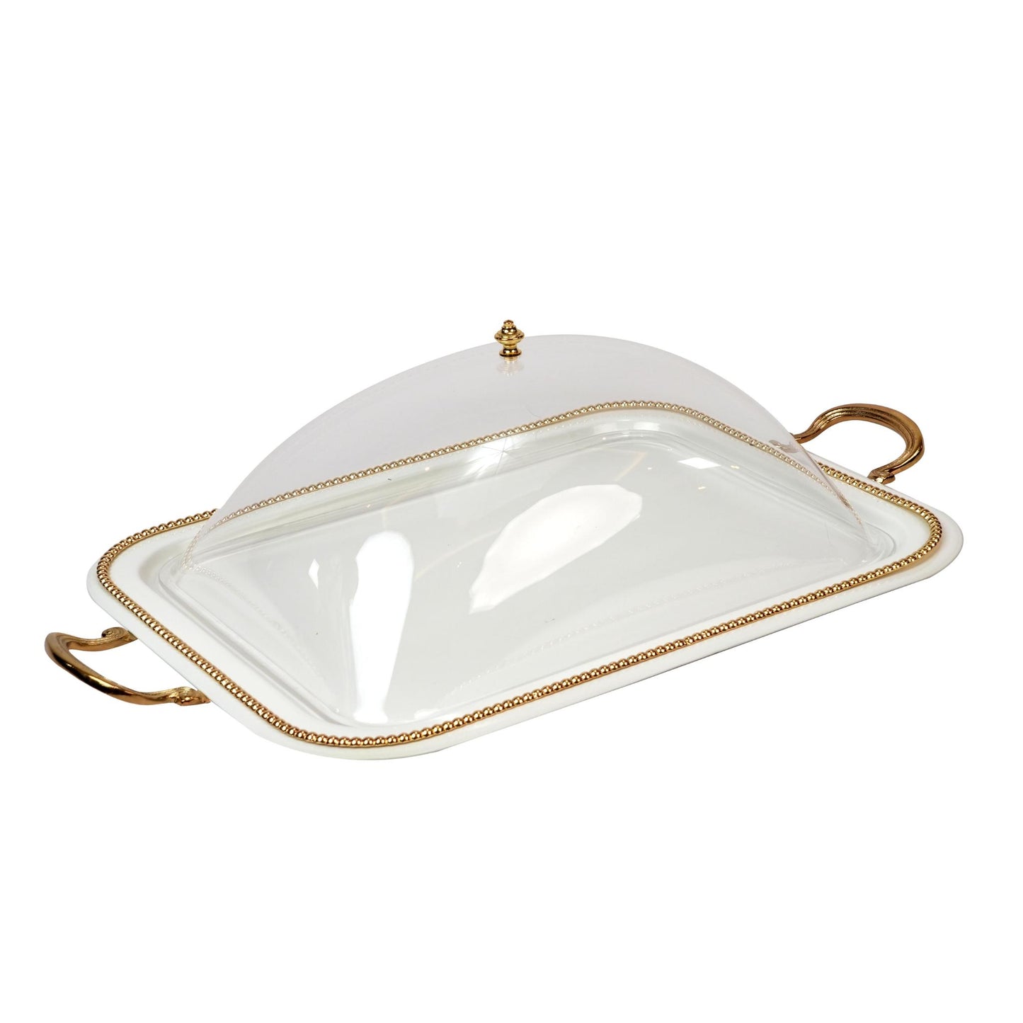 RECTANGULAR TRAY WITH COVER   BORDOUR GOLD  PLATED DESIGN