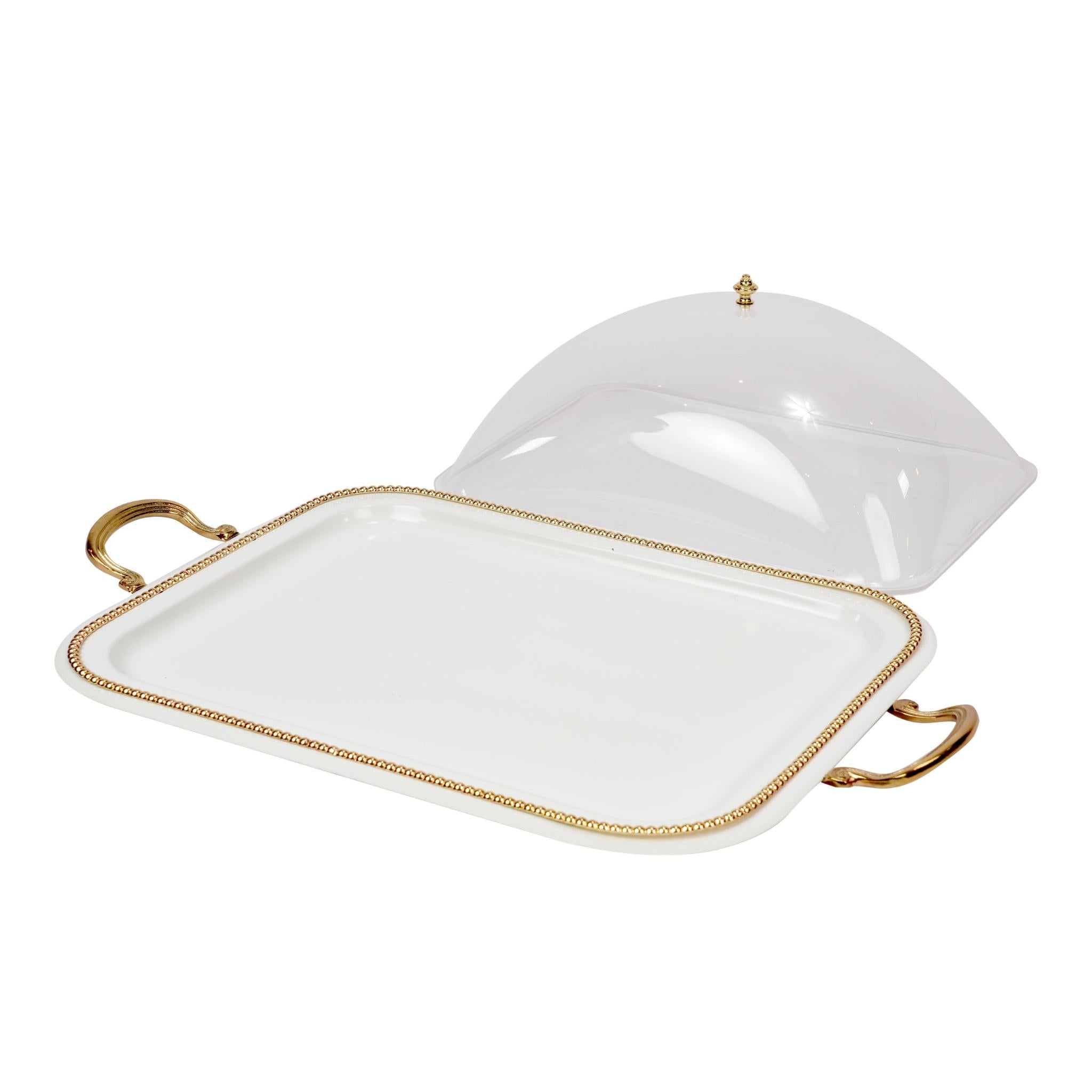 RECTANGULAR TRAY WITH COVER   BORDOUR GOLD  PLATED DESIGN