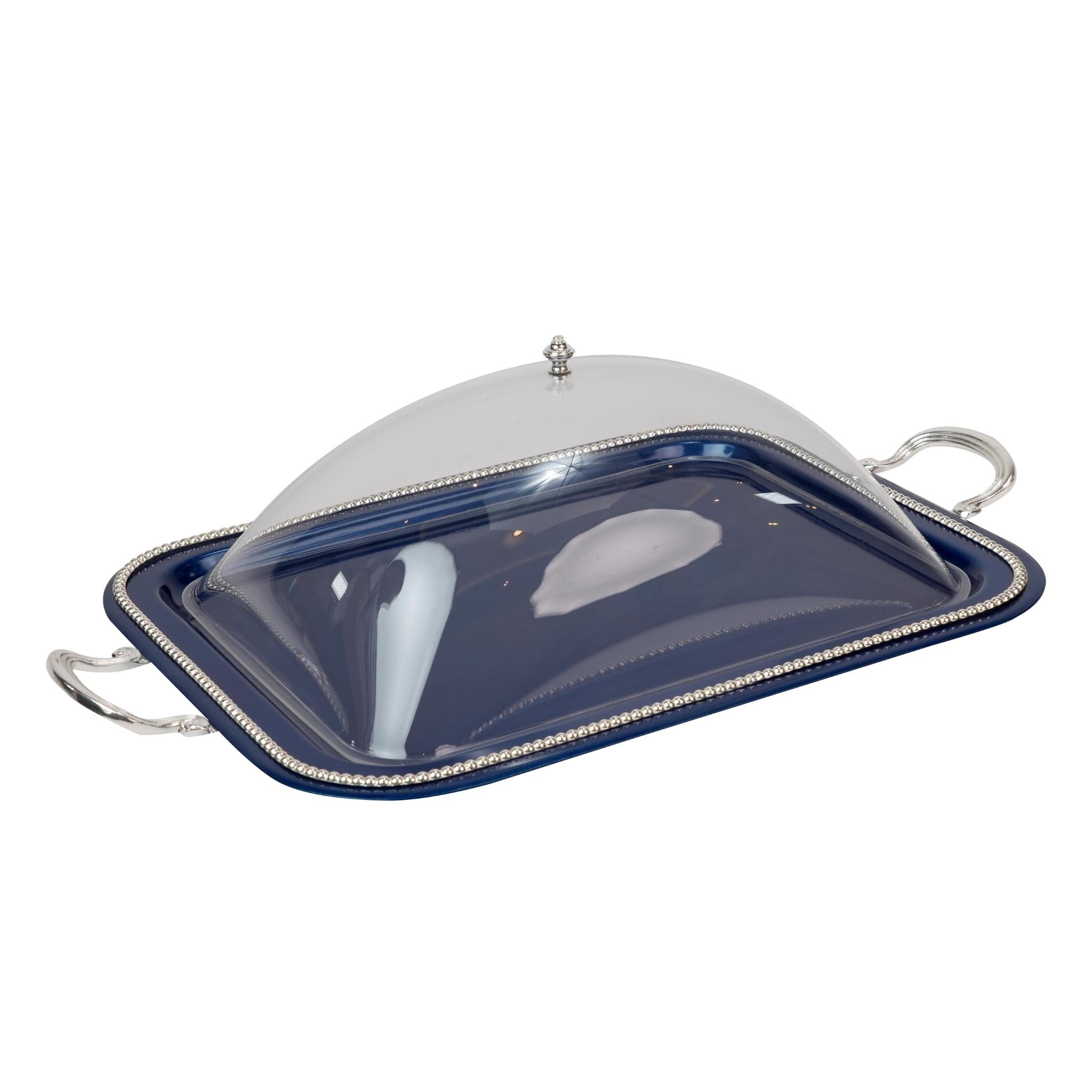 RECTANGULAR TRAY WITH COVER   BORDOUR SILVER PLATED DESIGN