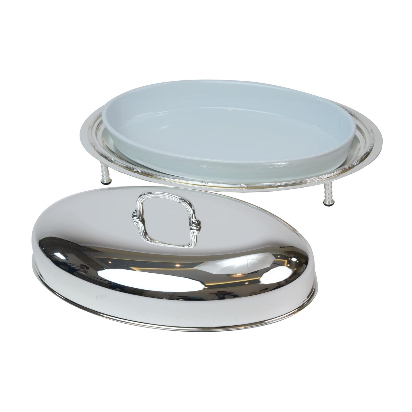 OVAL  SERVING DISH WITH  COVER / SILVER PLATED