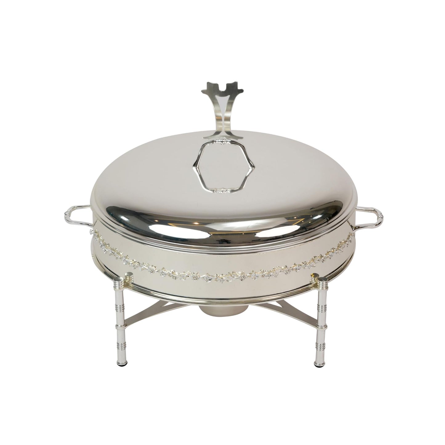 ROUND  CHAFING DISH / BUFFET WITH ROSE DECOR DESIGN / SILVER  PLATED