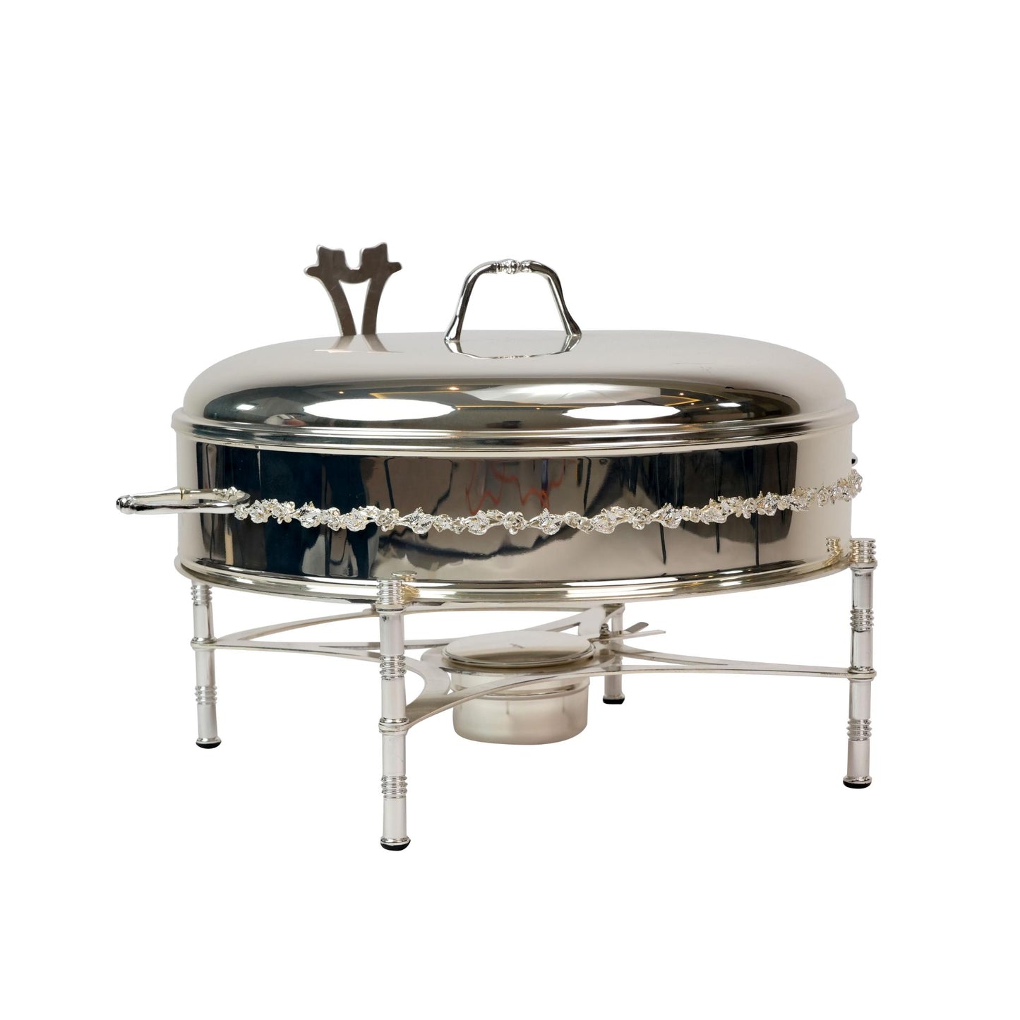 ROUND  CHAFING DISH / BUFFET WITH ROSE DECOR DESIGN / SILVER  PLATED