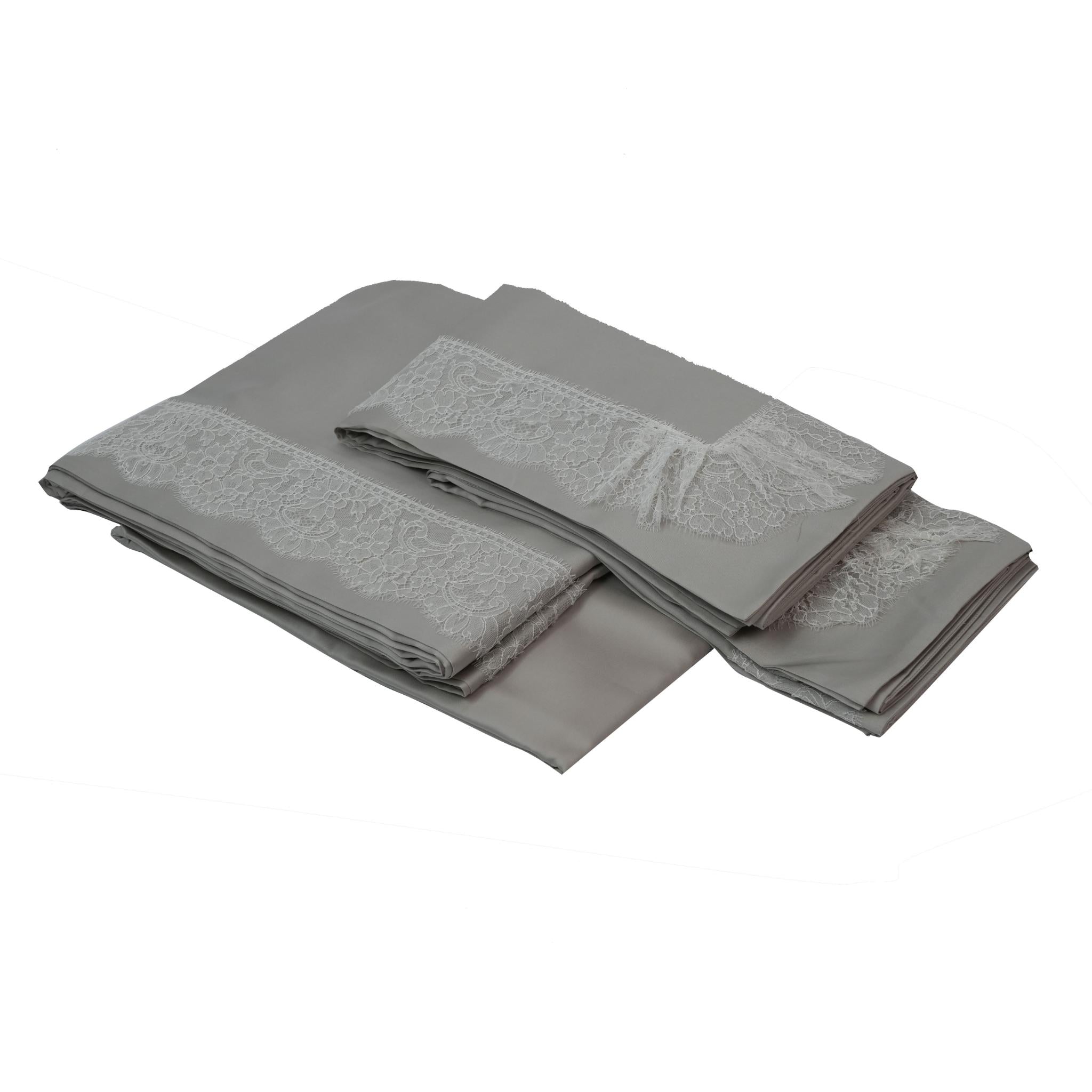 SHEET SET GIADA STONE GREY WITH LACE