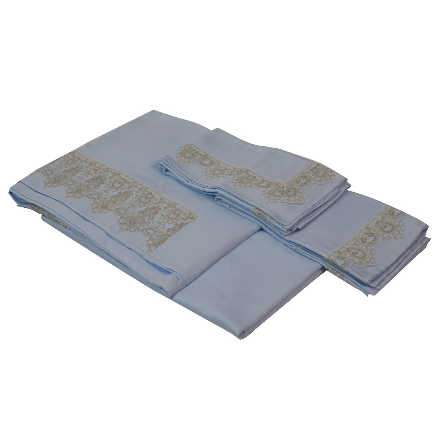 SHEET SET AMALFI BLUE  WITH SILVER  LACE