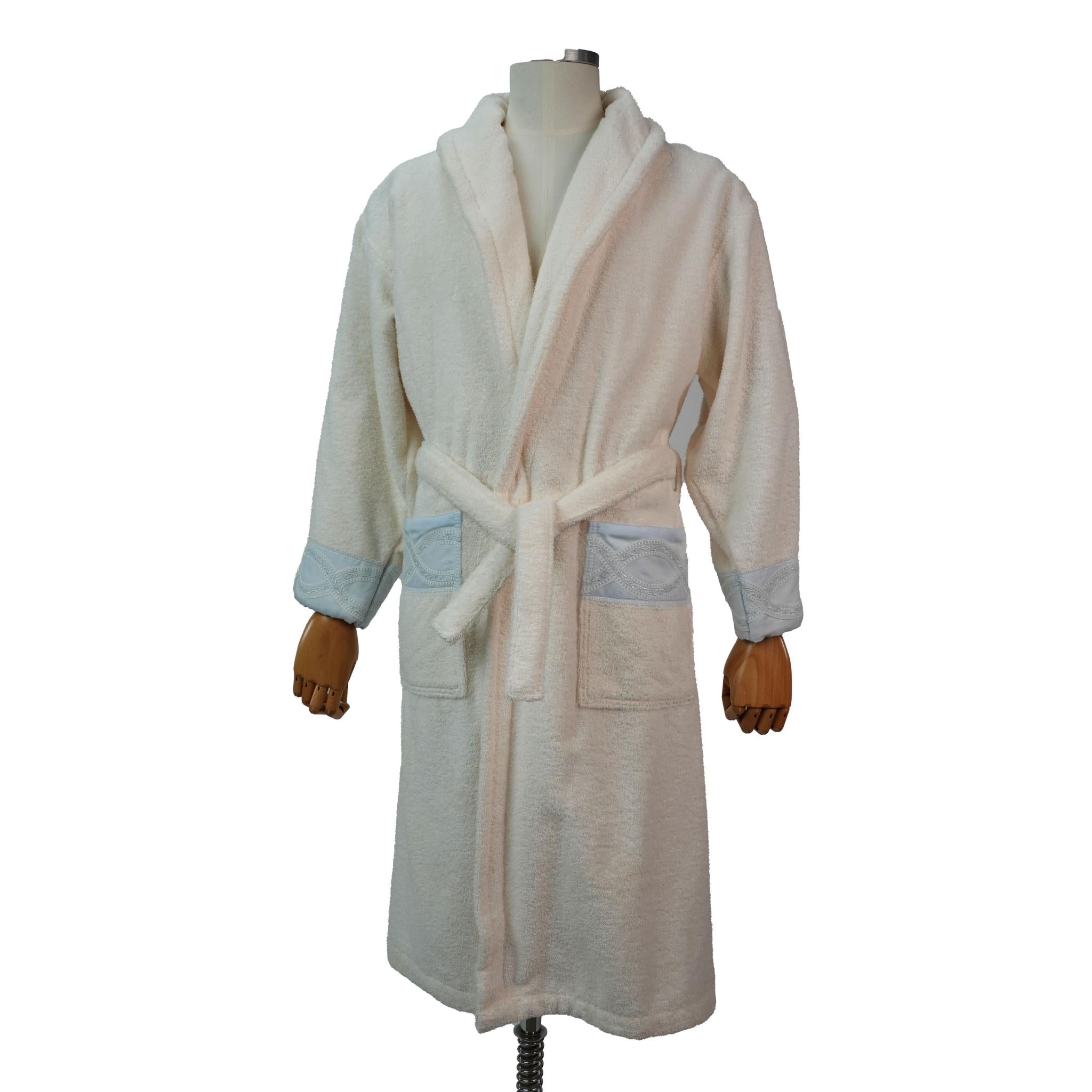 BATHROBE FOR WOMEN FIRENZE OFF WHITE / LIGHT BLUE